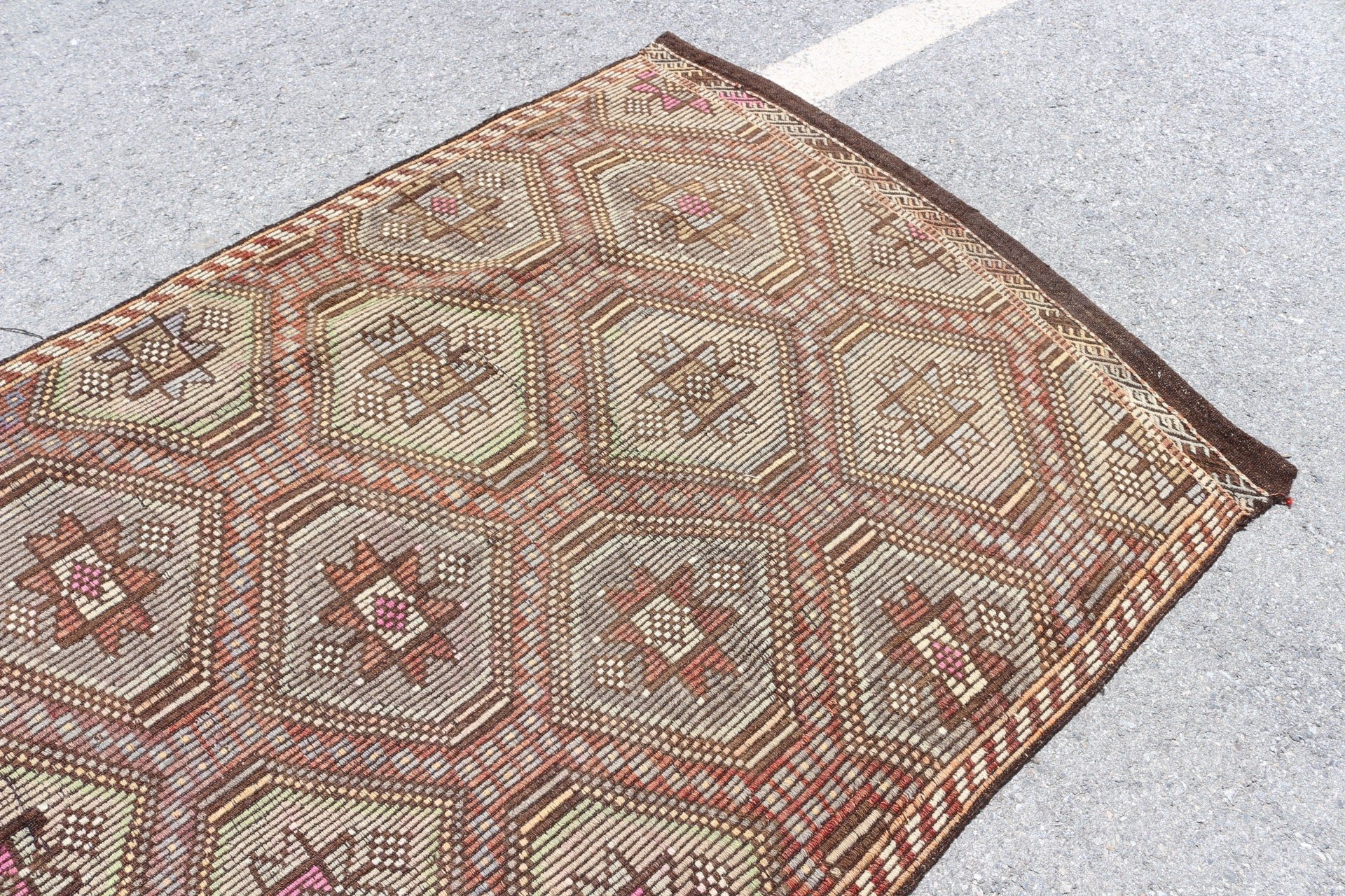 Vintage Halı, Kilim, 4.6x11.5 ft Runner Halı, Türk Halısı, Bej Ev Dekor Halıları, Mutfak Halısı, Yer Halısı, Koridor Halıları