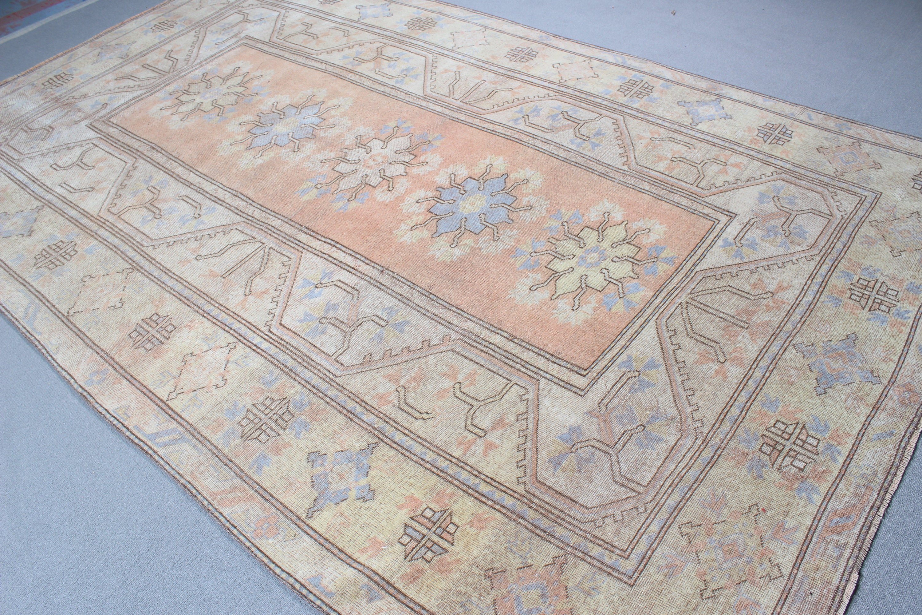 El Yapımı Halı, Vintage Halı, Bej Antika Halılar, 6.5x10.2 ft Büyük Halı, Büyük Boho Halı, Yatak Odası Halısı, Yün Halılar, Türk Halıları, Bildiri Halısı