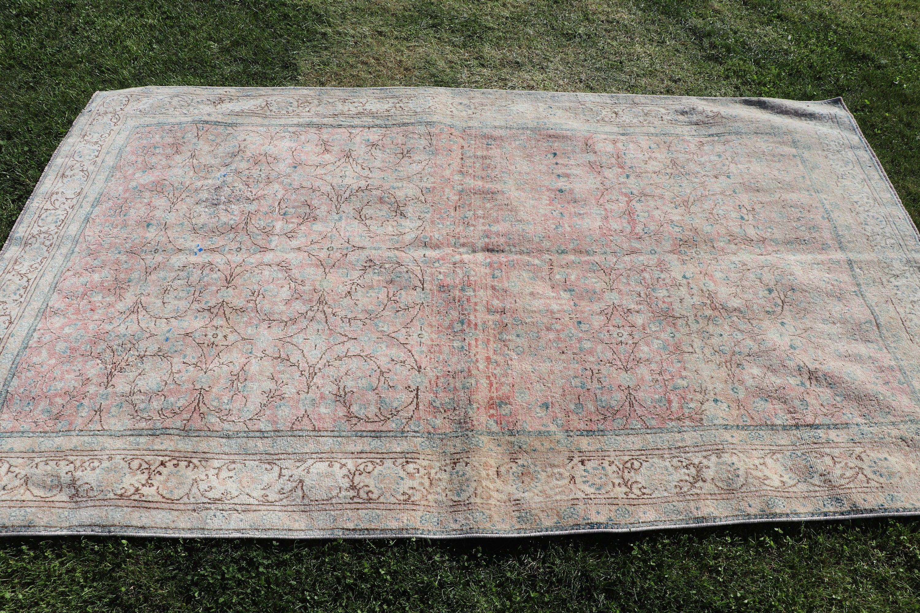 Yer Halısı, Türk Halıları, El Dokuma Halı, Çocuk Odası Halıları, Vintage Alan Halısı, 4,7x7,3 ft Alan Halıları, Vintage Halı, Havalı Halılar, Pembe Modern Halılar