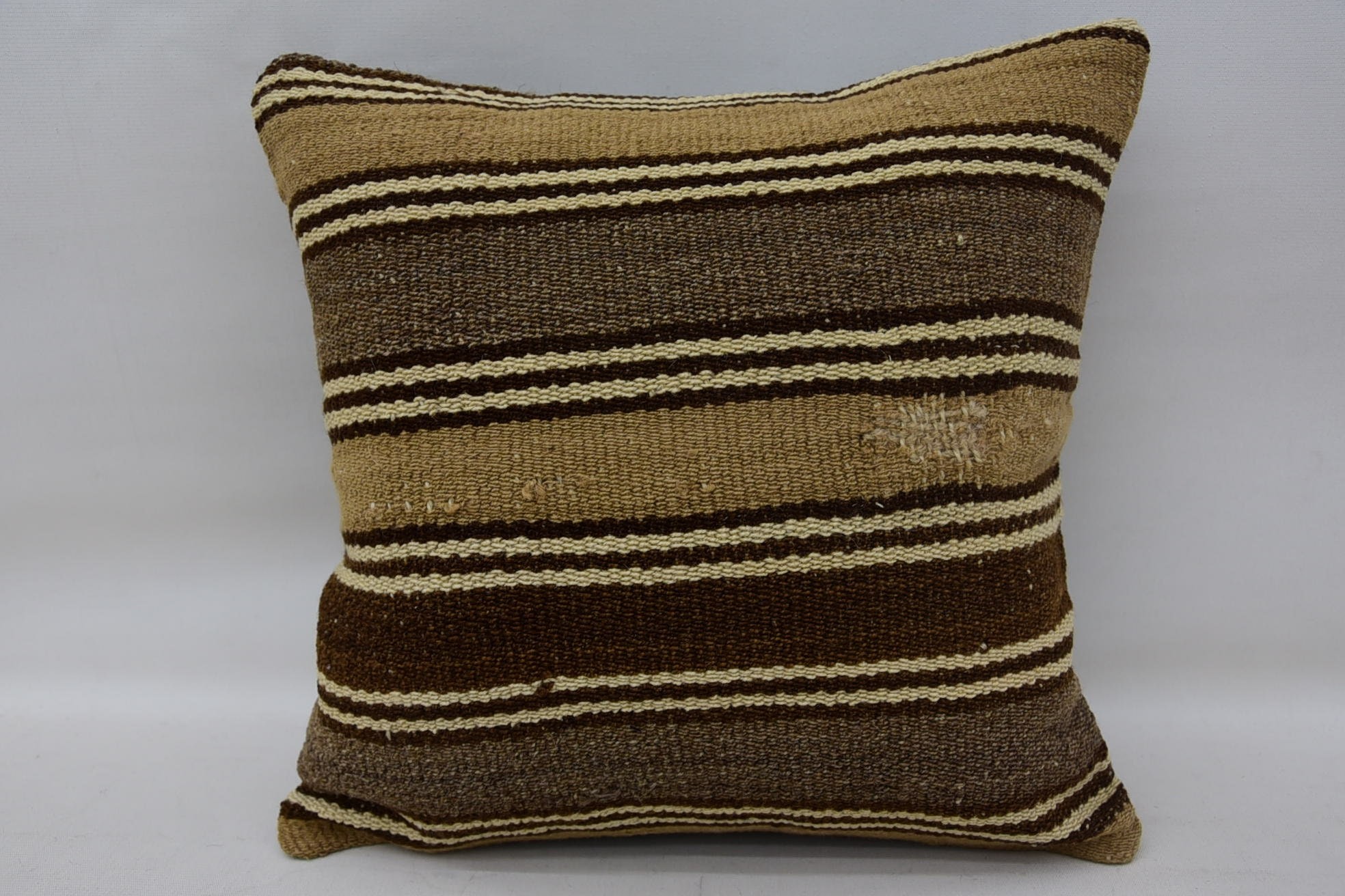 Handwoven Pillow Cover Pillow, Kilim Pillow Cover, Handmade Kilim Cushion, 14"x14" Brown Cushion Cover, Tribal Pillow Case, Vintage Pillow