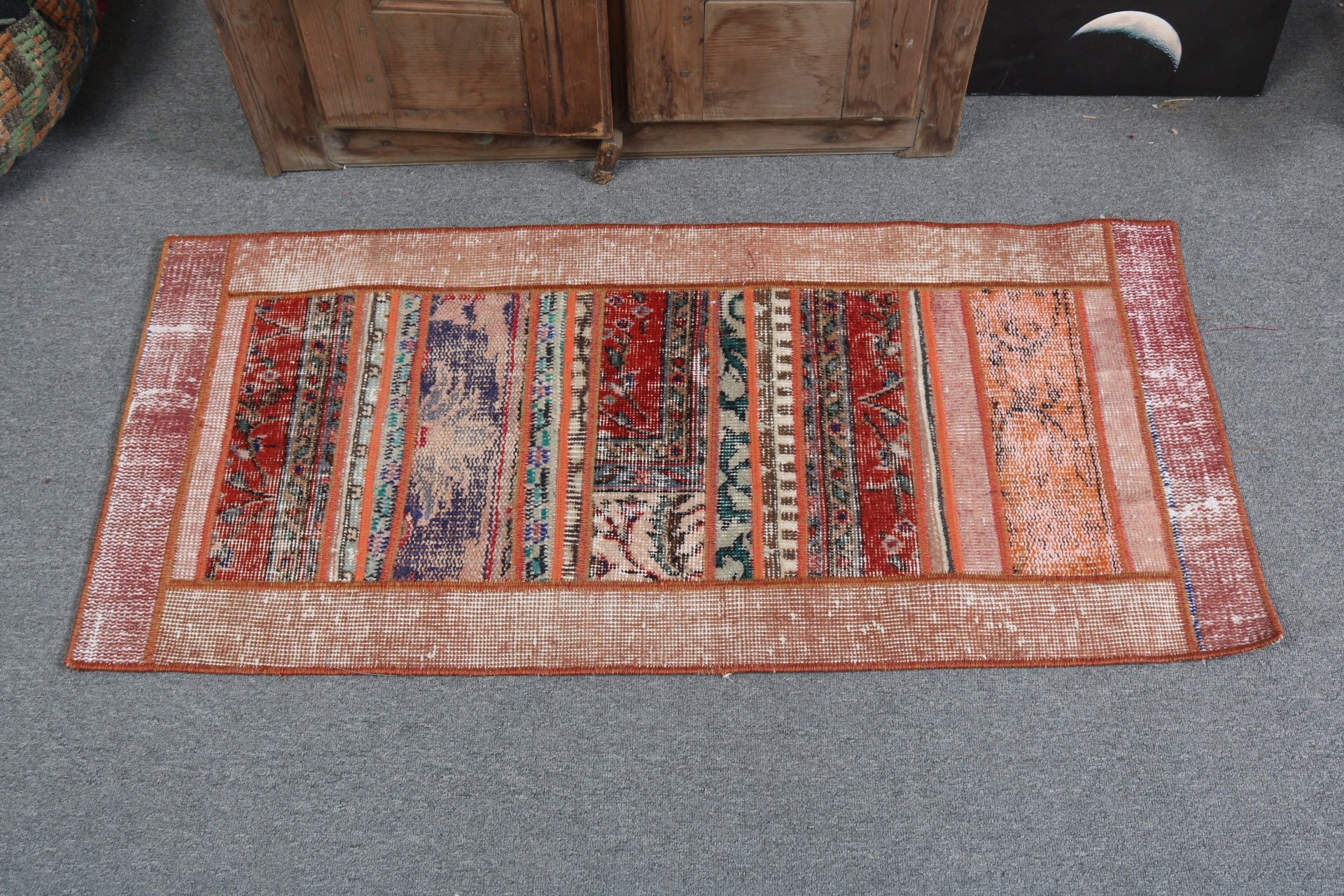 Turuncu Oryantal Halı, Anadolu Halıları, Banyo Halısı, Düz Dokuma Halılar, Çocuk Halısı, Vintage Halı, El Dokuma Halı, 1.8x4 ft Küçük Halı, Türk Halısı