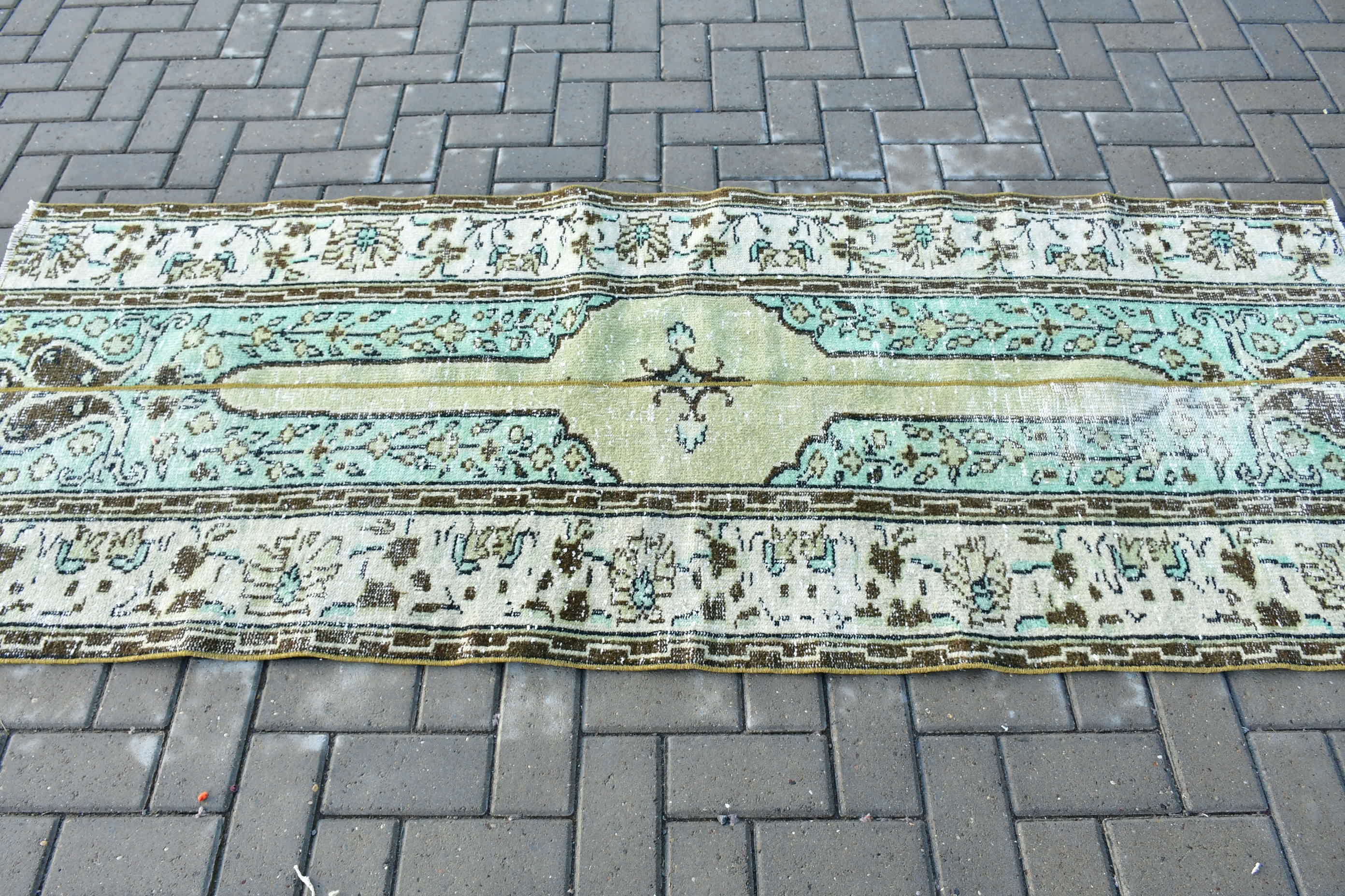 Sevimli Halı, Koşucu Halıları, Vintage Halı, Fas Halısı, 2,9x7,4 ft Runner Halısı, Yün Halıları, Türk Halıları, Koridor Halısı, Yeşil Fas Halısı