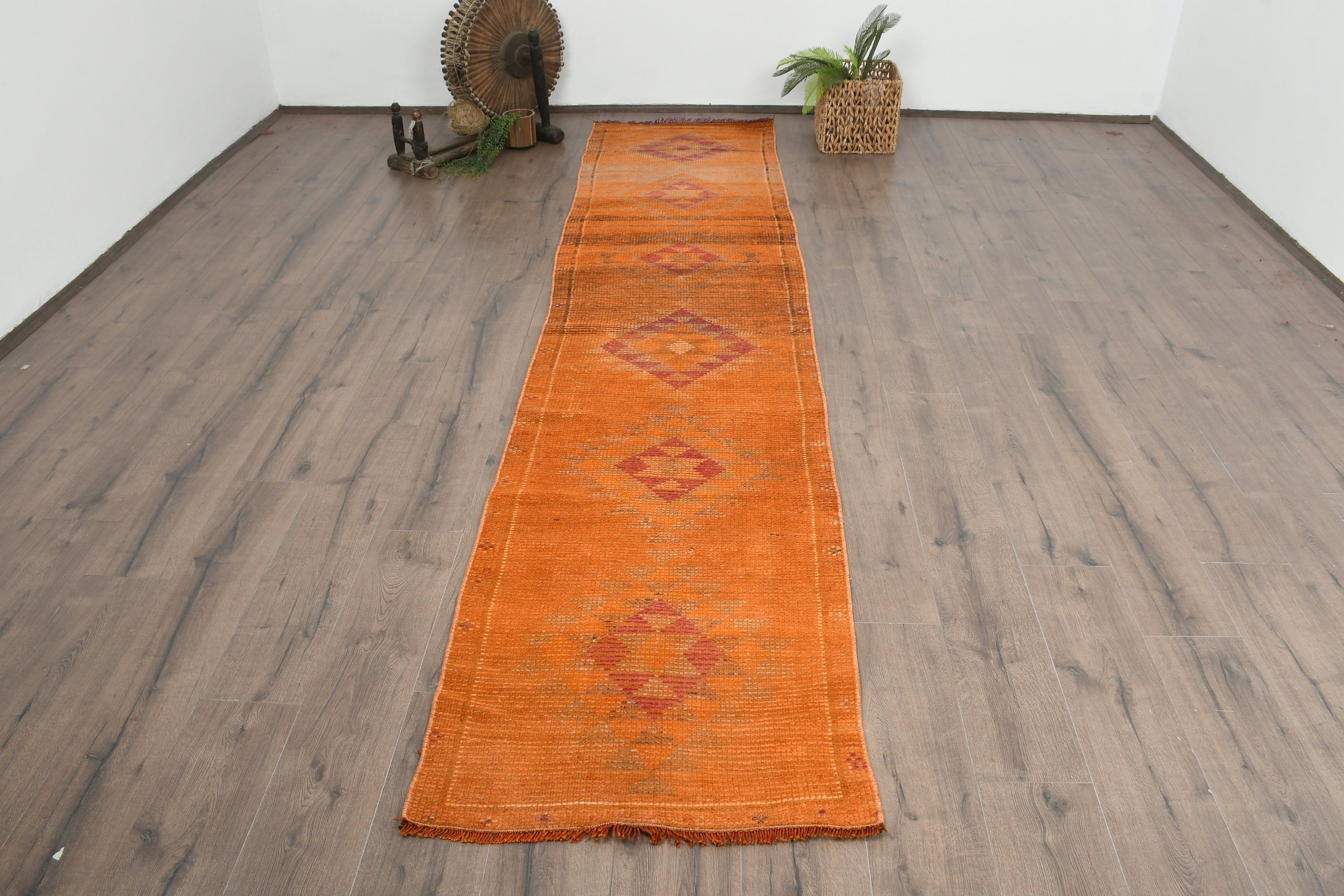 Anatolian Rug, 2.5x11.4 ft Runner Rug, Corridor Rug, Turkish Rugs, Wool Rugs, Vintage Rugs, Hallway Rug, Wedding Rugs, Orange Kitchen Rug