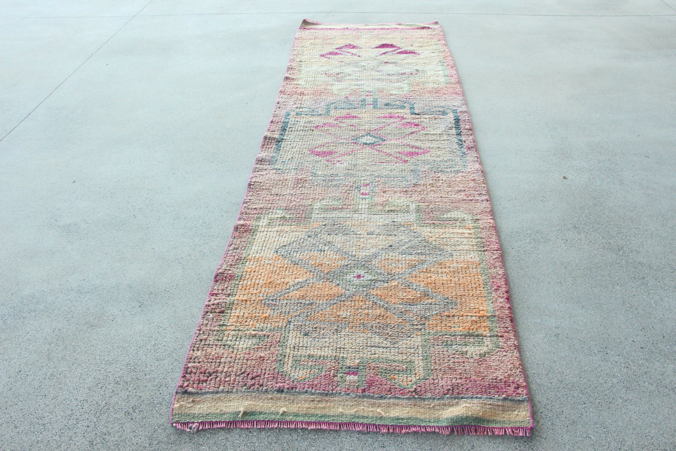 Vintage Halılar, 3.1x10.2 ft Runner Halıları, Vintage Runner Halıları, Açıklama Halısı, Pembe Oryantal Halı, Koridor Halıları, Türk Halısı, Havalı Halılar