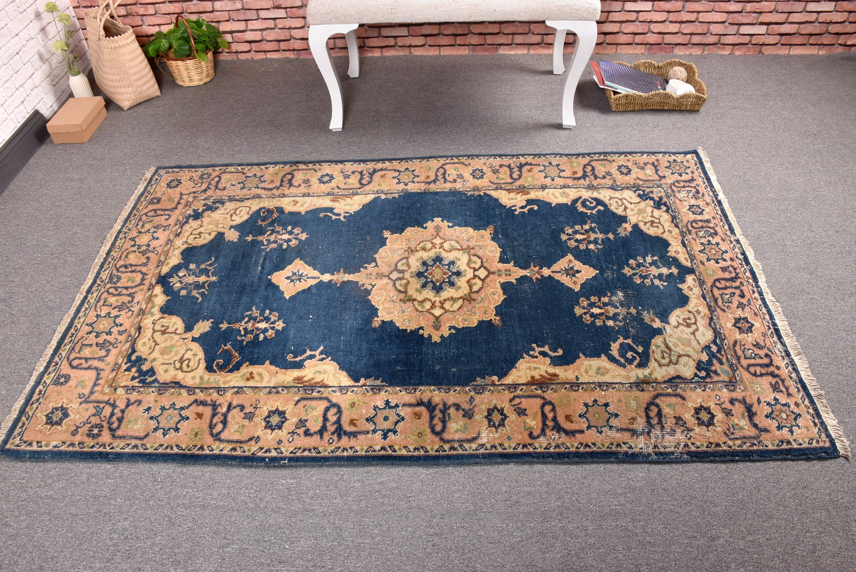 Geleneksel Halı, Oushak Halılar, Mavi Modern Halı, Vintage Halılar, 3,8x6 ft Accent Halı, Boho Accent Halı, Yatak Odası Halısı, Türk Halısı, Anadolu Halıları