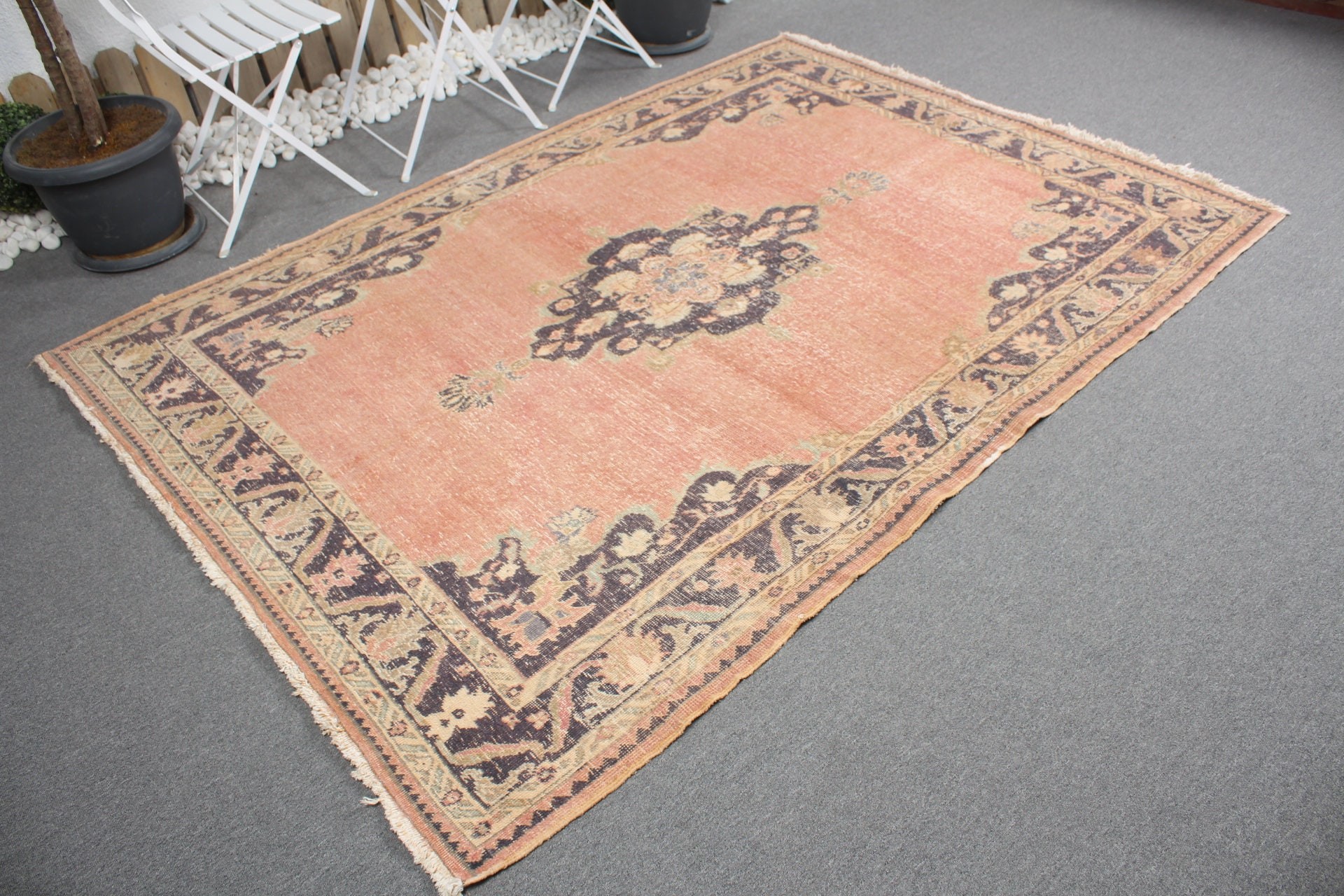 Vintage Halılar, Yer Halıları, Yemek Odası Halısı, 5.5x7.8 ft Büyük Halı, Etnik Halı, Mutfak Halısı, Oturma Odası Halısı, Türk Halısı, Pembe Anadolu Halısı