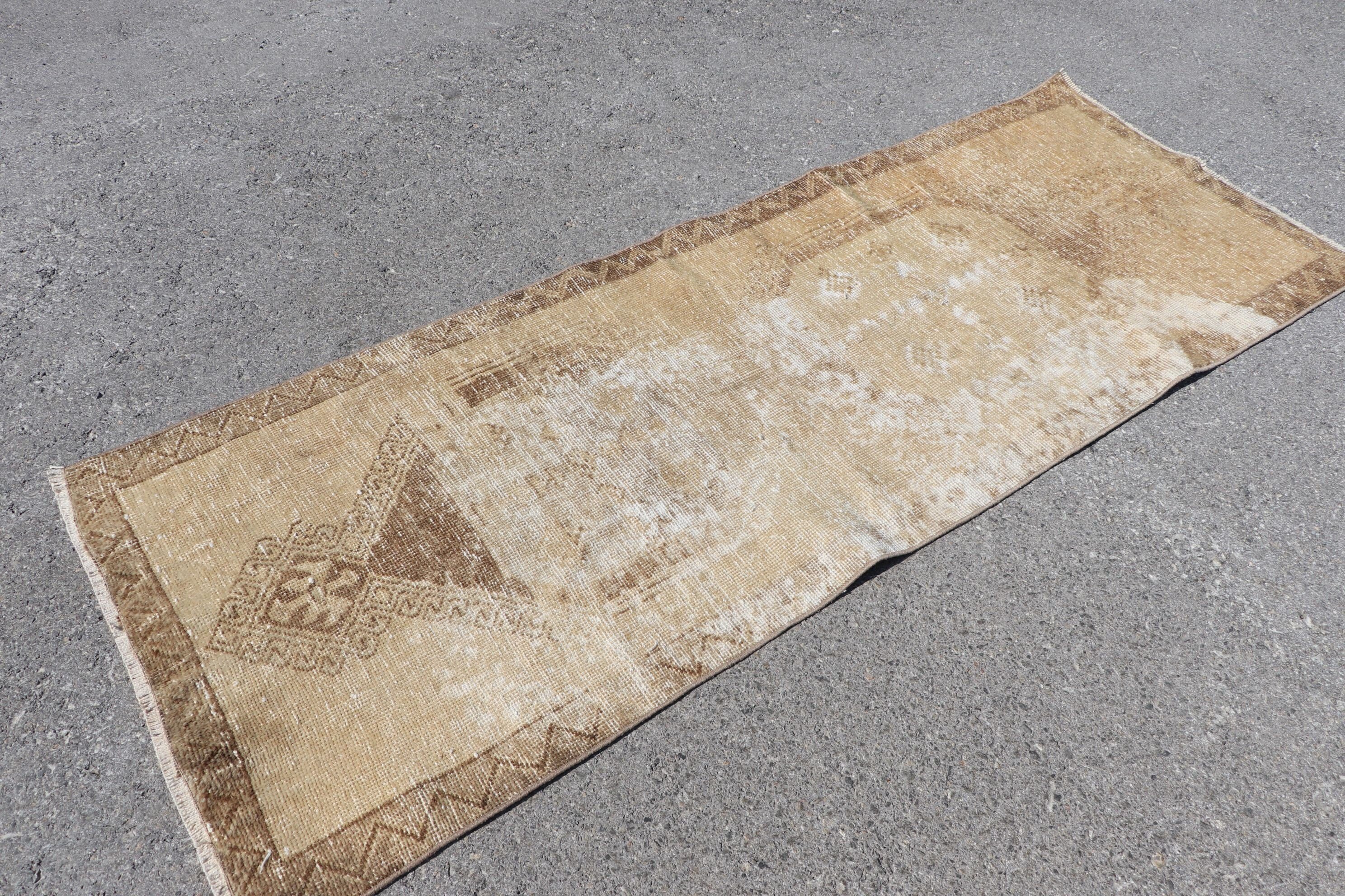 Kitchen Rug, Turkish Rugs, Beige Moroccan Rug, Wool Rug, Corridor Rug, Vintage Rug, Antique Rug, Rugs for Kitchen, 2.8x7.3 ft Runner Rug