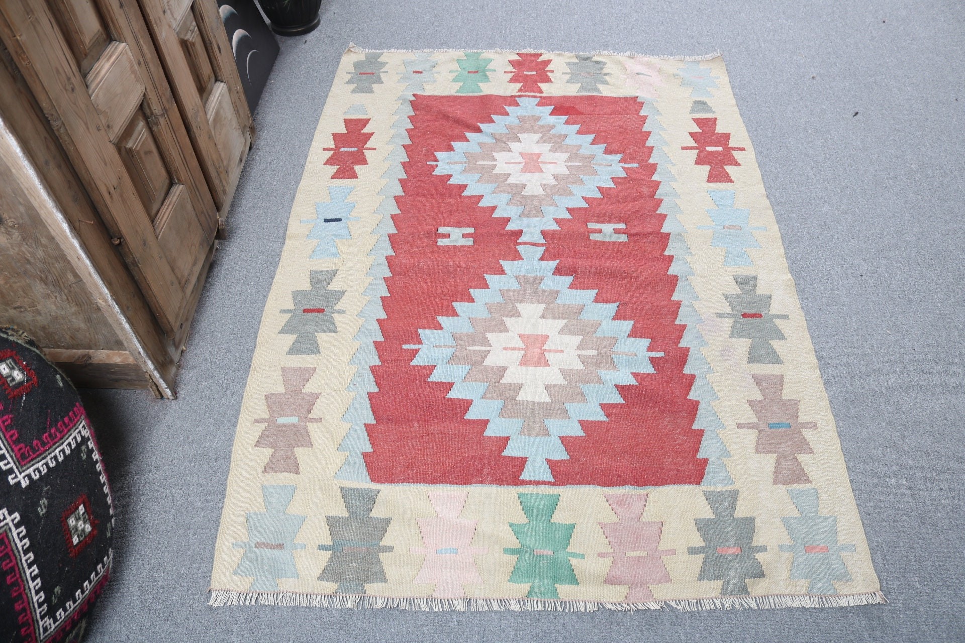 Giriş Halıları, Kilim, Lüks Halı, 3,7x5,2 ft Vurgulu Halılar, Sarı Yer Halıları, Türk Halısı, Havalı Halılar, Vintage Vurgulu Halılar, Vintage Halılar