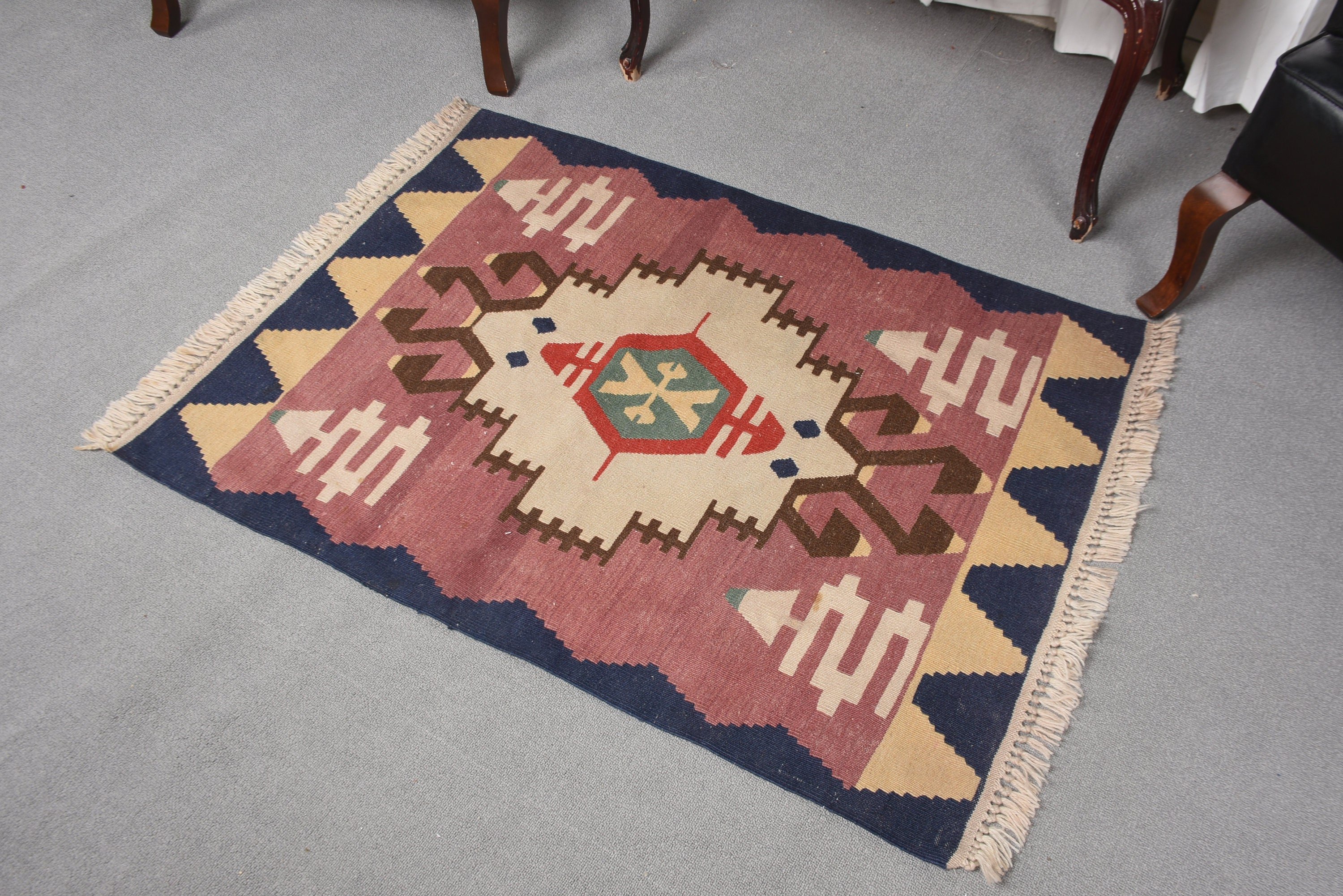 2.9x3.9 ft Küçük Halılar, Geometrik Halılar, Kilim, Giriş Halısı, Çocuk Halısı, Vintage Halılar, Pembe Geometrik Halılar, Türk Halısı, Fas Halıları