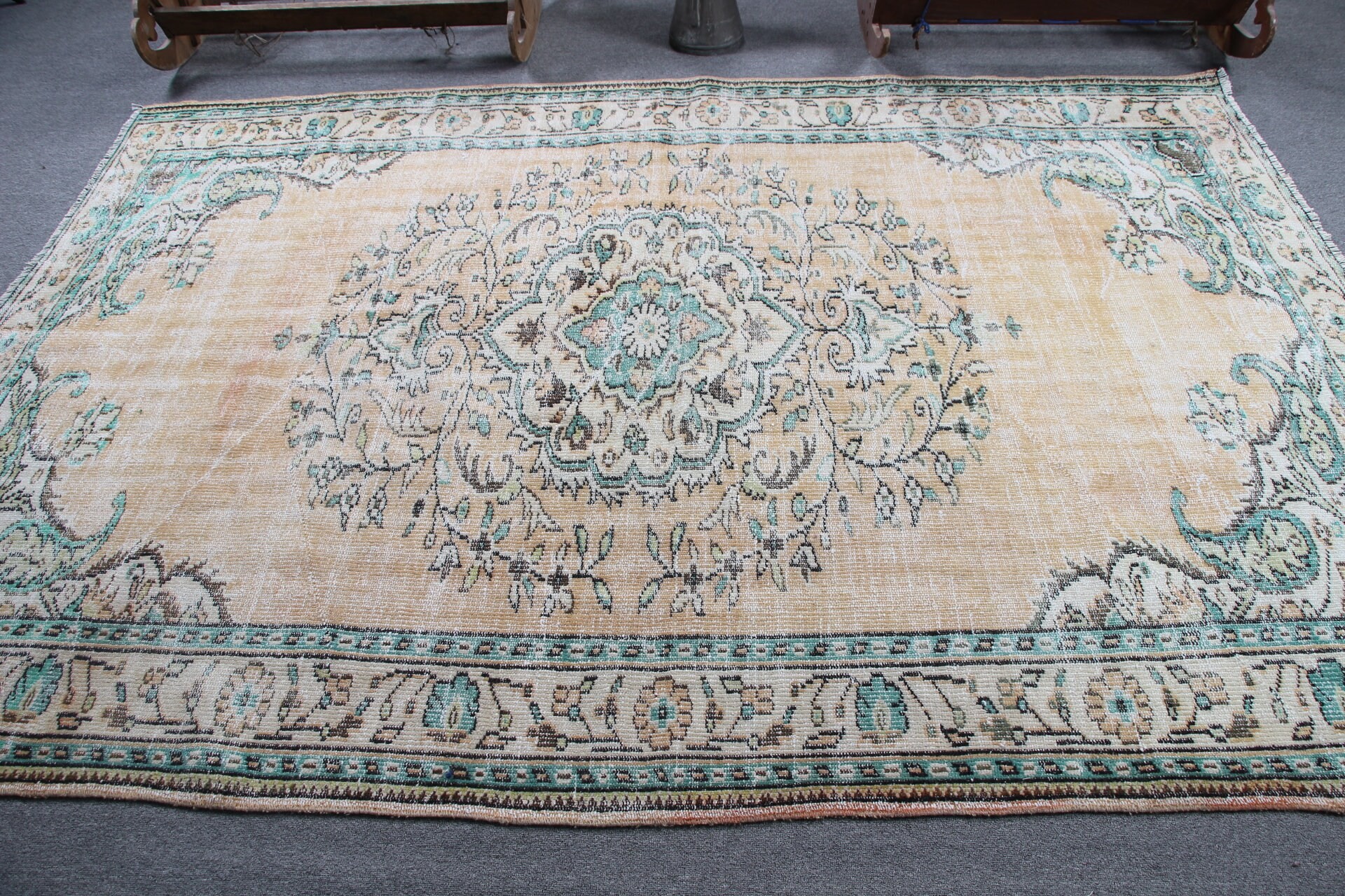 Pastel Halı, Yemek Odası Halıları, Türk Halısı, Oushak Halısı, Antika Halı, 6.2x8.9 ft Büyük Halılar, Oturma Odası Halısı, Turuncu Yer Halısı, Vintage Halılar