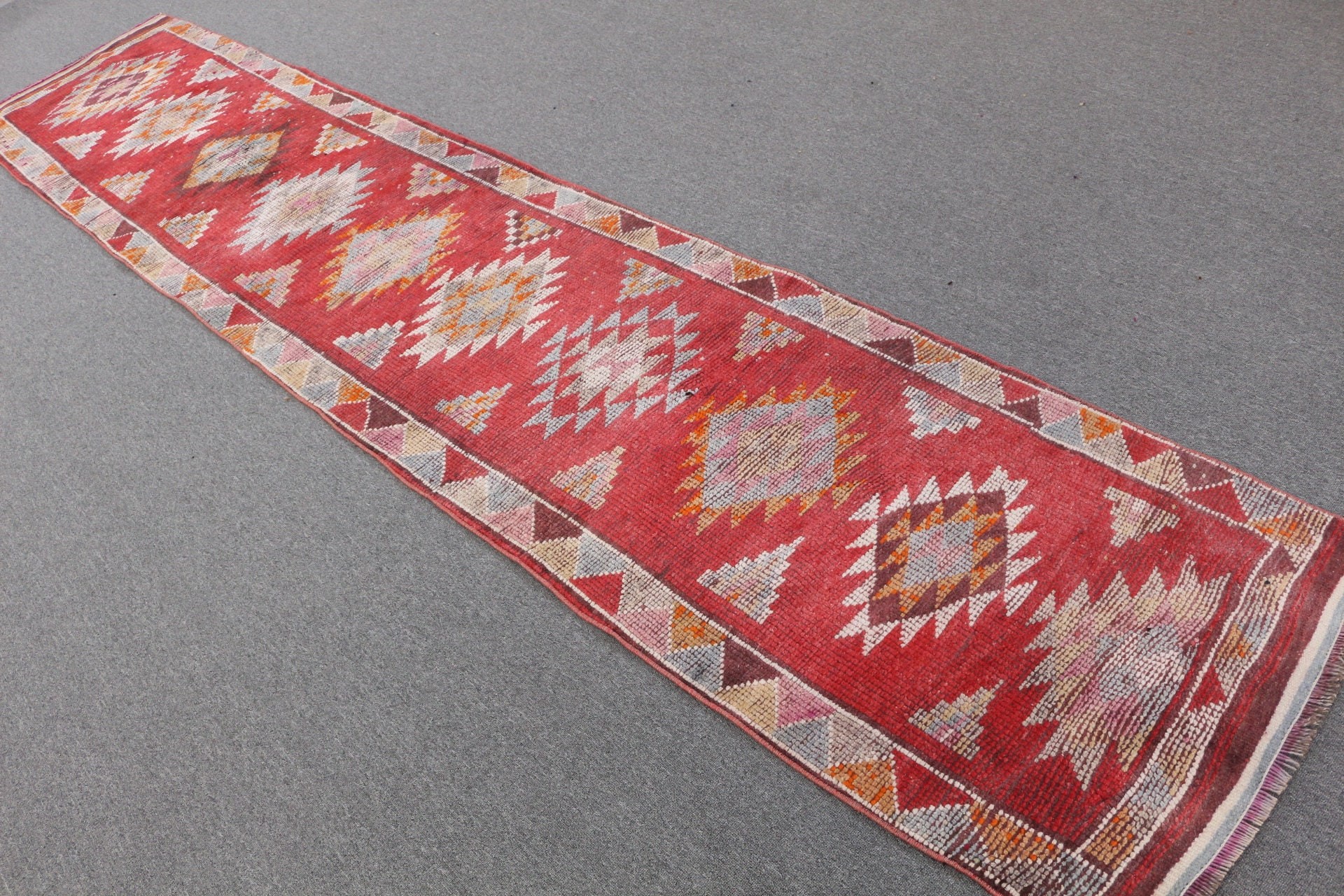Turkish Rugs, Red  2.5x12.3 ft Runner Rug, Home Decor Rug, Anatolian Rug, Rugs for Hallway, Kitchen Rugs, Vintage Rug