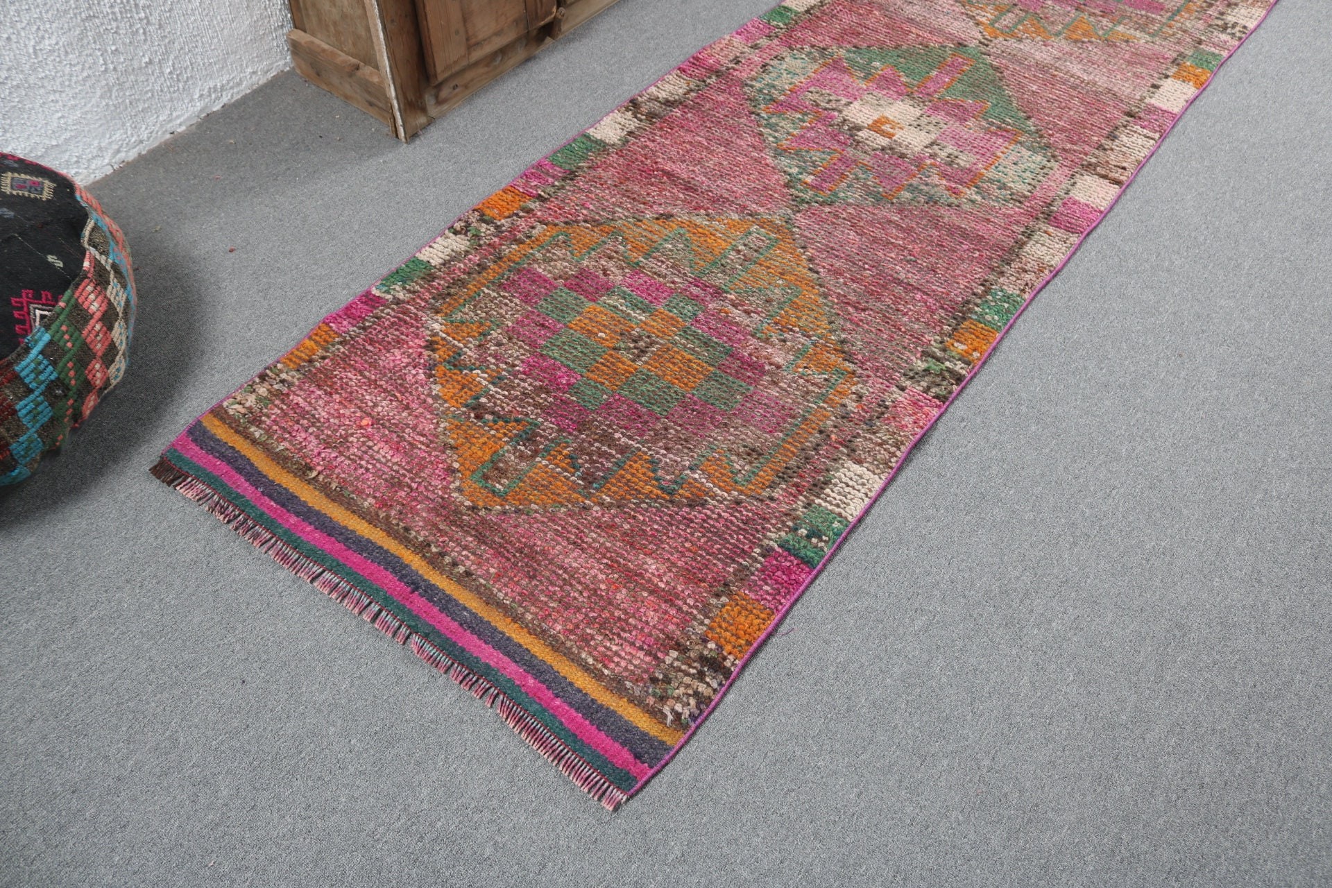 Hallway Rugs, Stair Rugs, Turkish Rugs, Purple Wool Rug, Geometric Rugs, Floor Rug, Anatolian Rug, Vintage Rug, 2.9x9.4 ft Runner Rugs