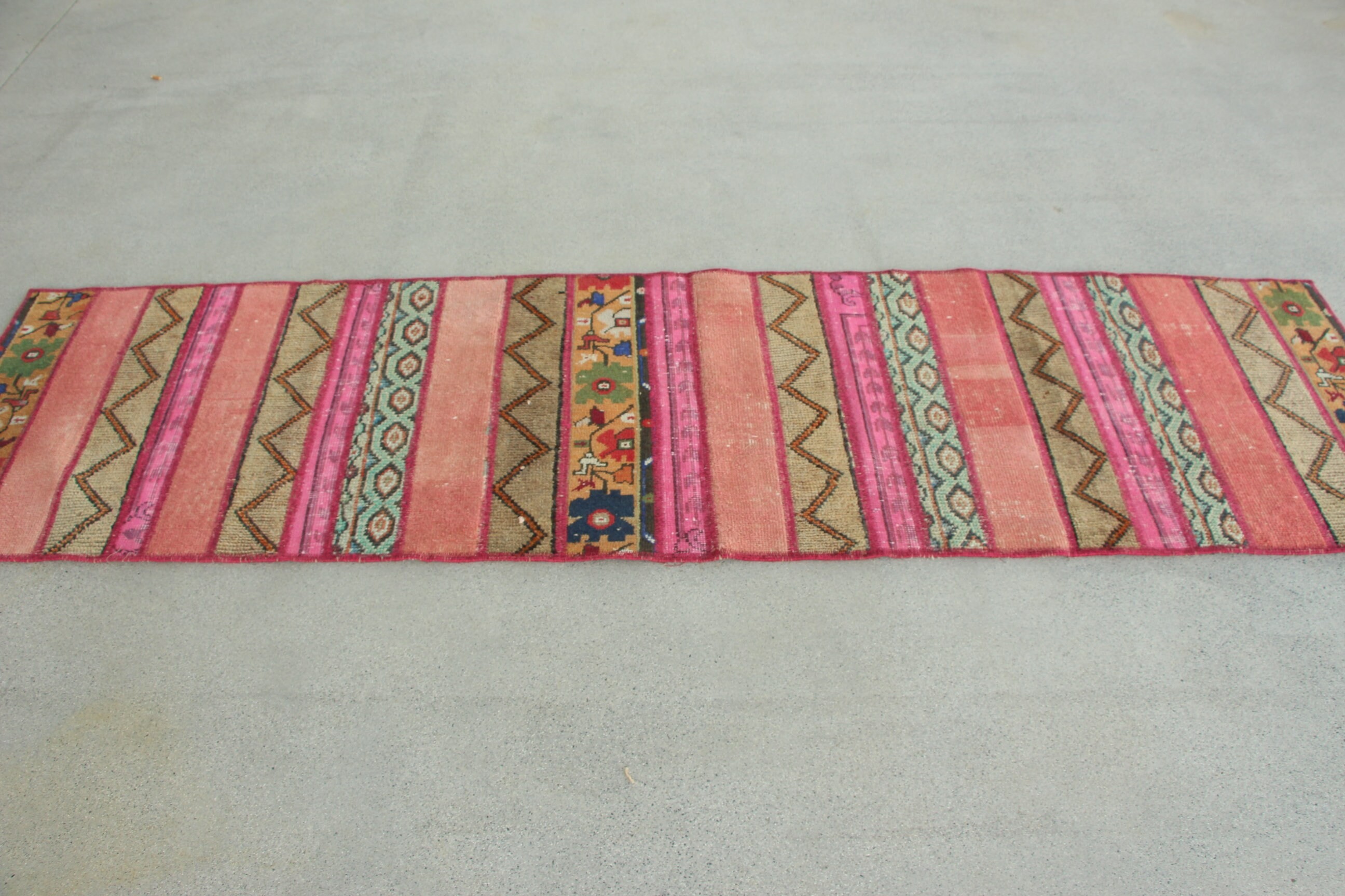 Lüks Halı, Vintage Halı, Uzun Yolluk Halı, Boho Halılar, 2.3x8.4 ft Runner Halı, Pembe Lüks Halılar, Nötr Halılar, Türk Halısı, Vintage Runner Halı