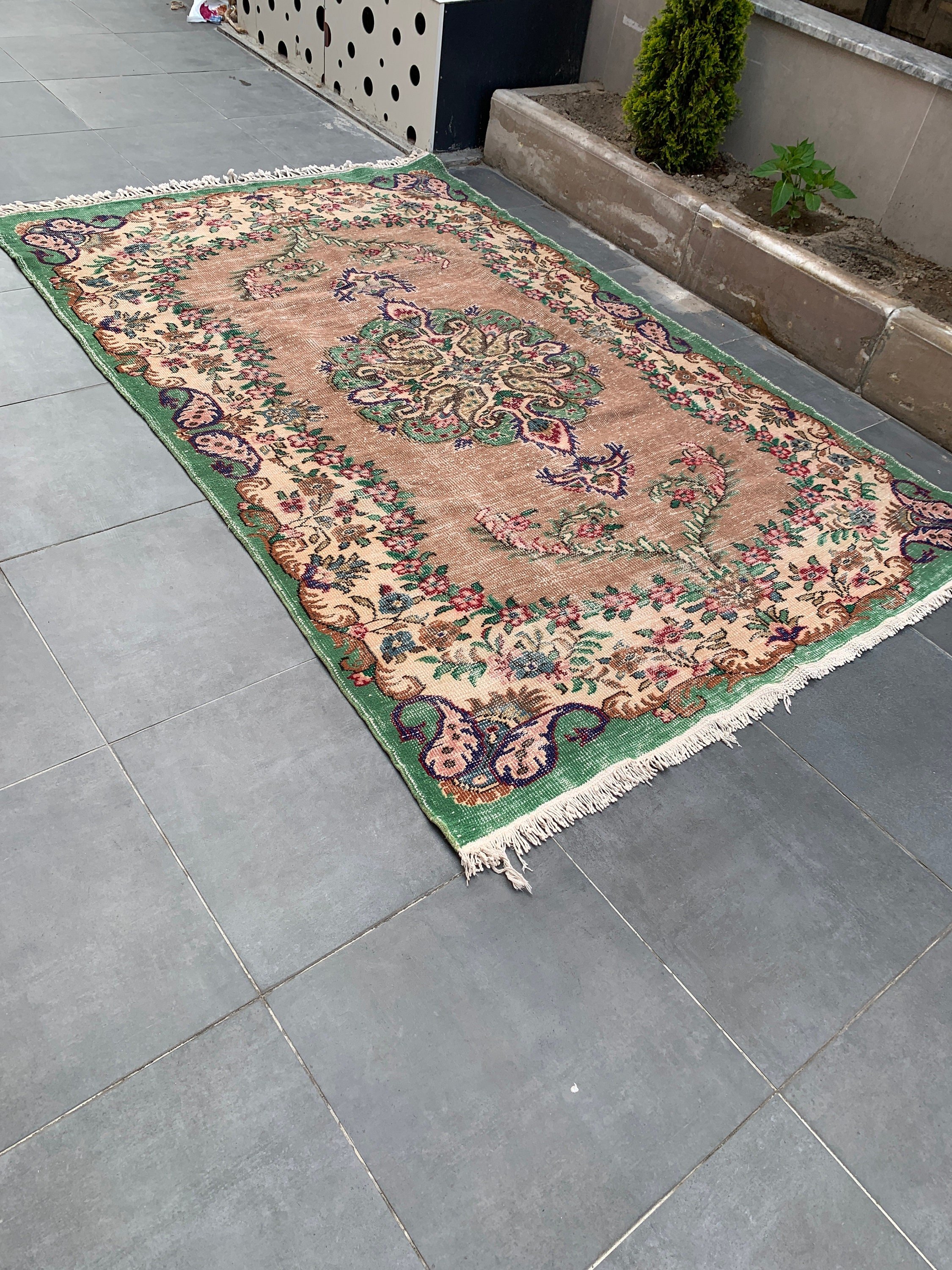 Mutfak Halıları, Vintage Halı, Türk Halısı, Bej Anadolu Halısı, Yemek Odası Halıları, 6.5x9.5 ft Büyük Halı, Salon Halısı, Oryantal Halı, Parlak Halılar