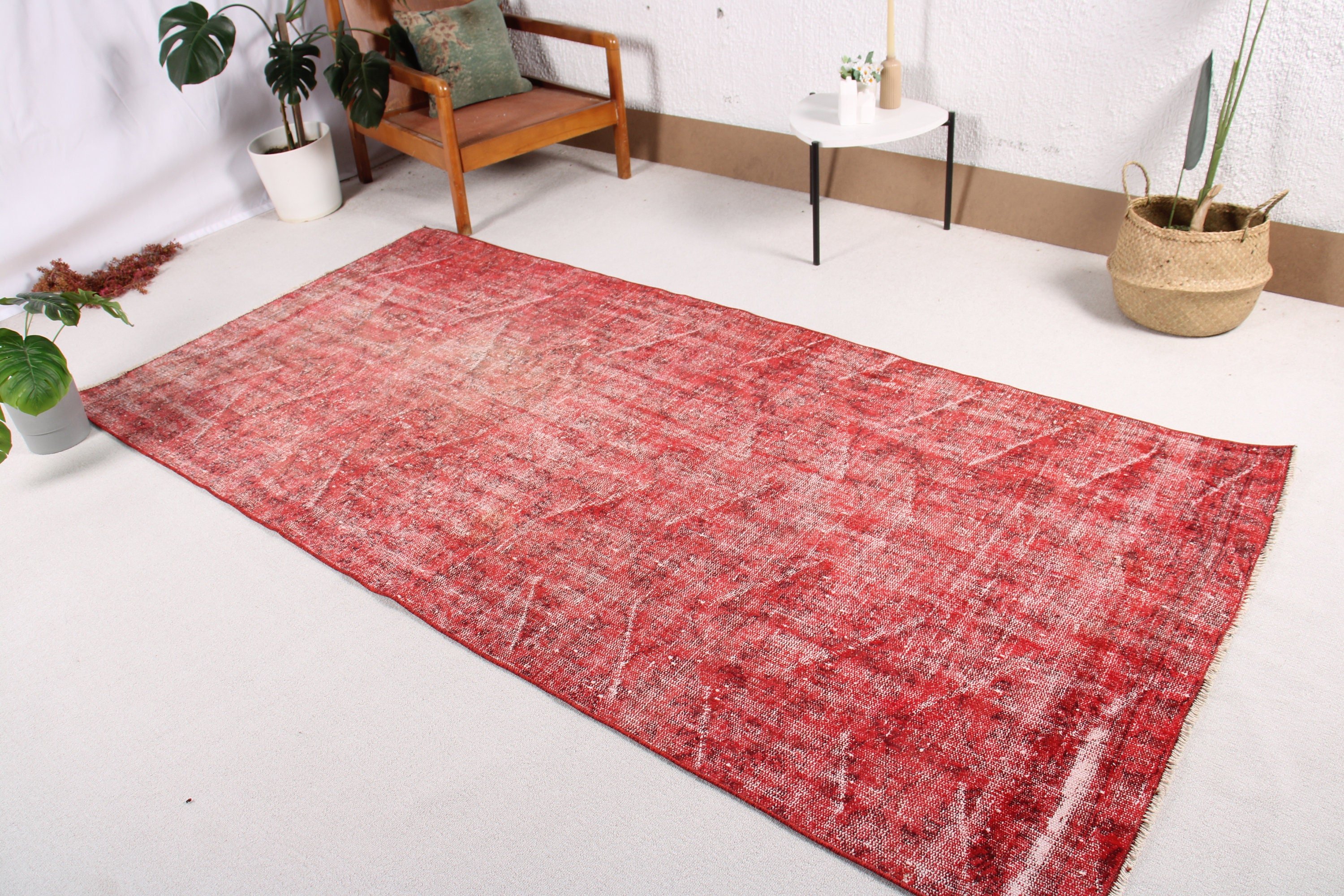 Vintage Rugs, 4.2x8.6 ft Area Rugs, Red Wool Rug, Vintage Area Rugs, Turkish Rug, Boho Rugs, Anatolian Rug, Oushak Area Rugs