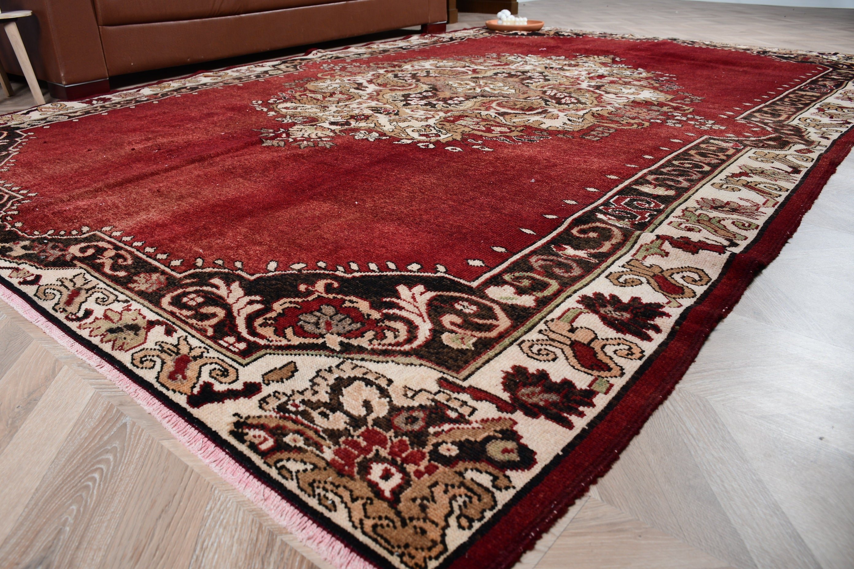 Oryantal Halı, Vintage Halı, Salon Halıları, Türk Halısı, 6.7x10.2 ft Büyük Halı, Yemek Odası Halısı, Kırmızı Ev Dekor Halısı, Soyut Halı