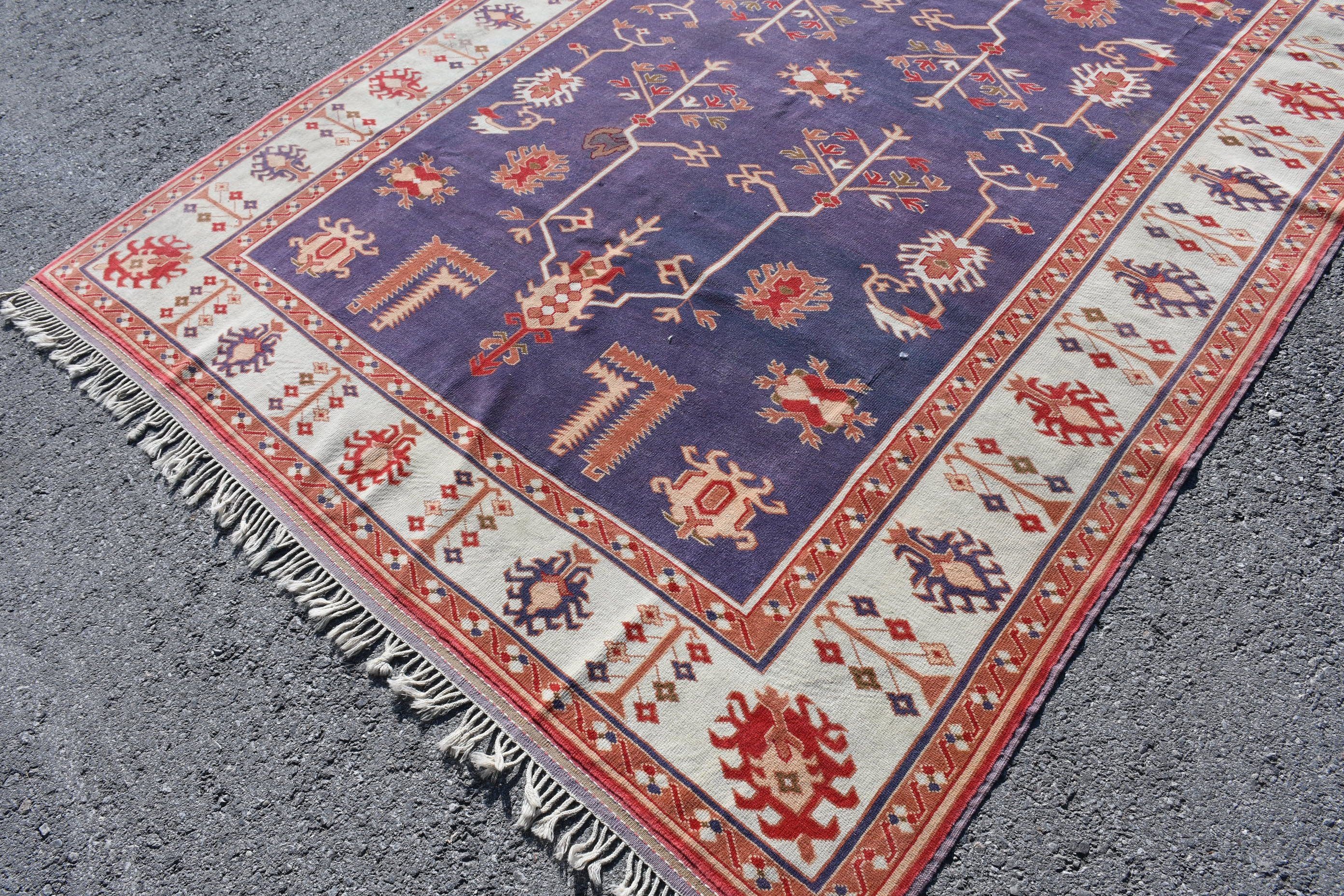 Turkish Rugs, Salon Rug, Vintage Rug, Bedroom Rugs, Wool Rug, Orange Floor Rug, Rugs for Living Room, Antique Rug, 6.4x8.8 ft Large Rug