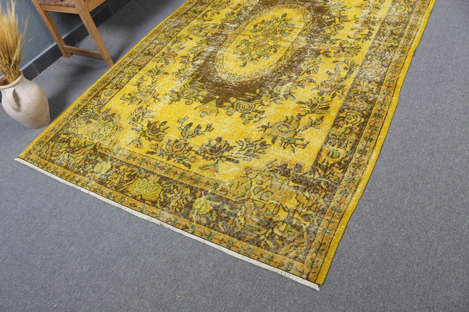 Türk Halısı, Eski Halı, Yatak Odası Halısı, Fas Halıları, 5.7x9.1 ft Büyük Halı, Vintage Halı, Ev Dekor Halıları, Sarı Anadolu Halısı, Oturma Odası Halısı