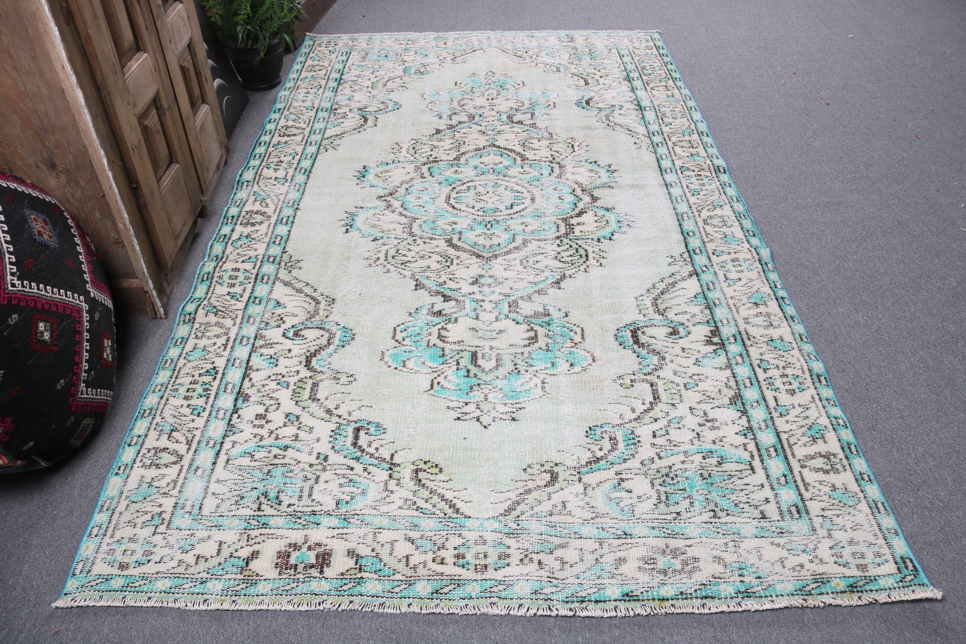 Büyük Oushak Halıları, Fas Halısı, Organik Halı, Türk Halısı, 5,3x9,1 ft Büyük Halılar, Havalı Halılar, Salon Halıları, Vintage Halılar, Yeşil Fas Halıları