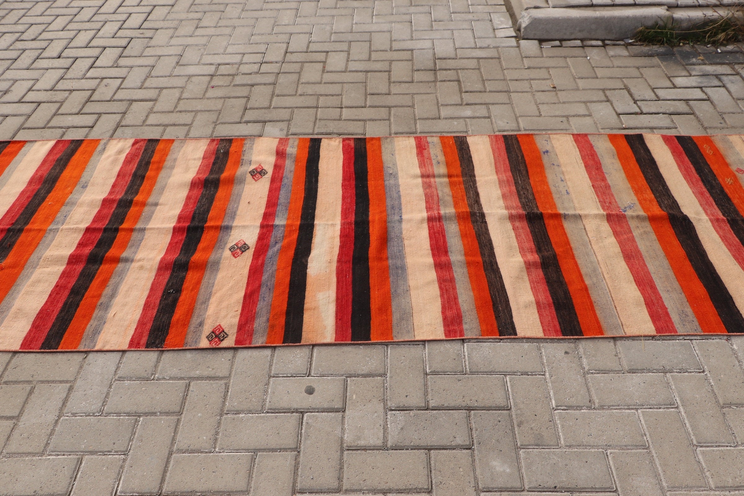 Kilim, Mutfak Halıları, Vintage Halılar, Mutfak Halısı, Bej Mutfak Halısı, 3.3x11.4 ft Yolluk Halısı, Koridor Halısı, Türk Halısı