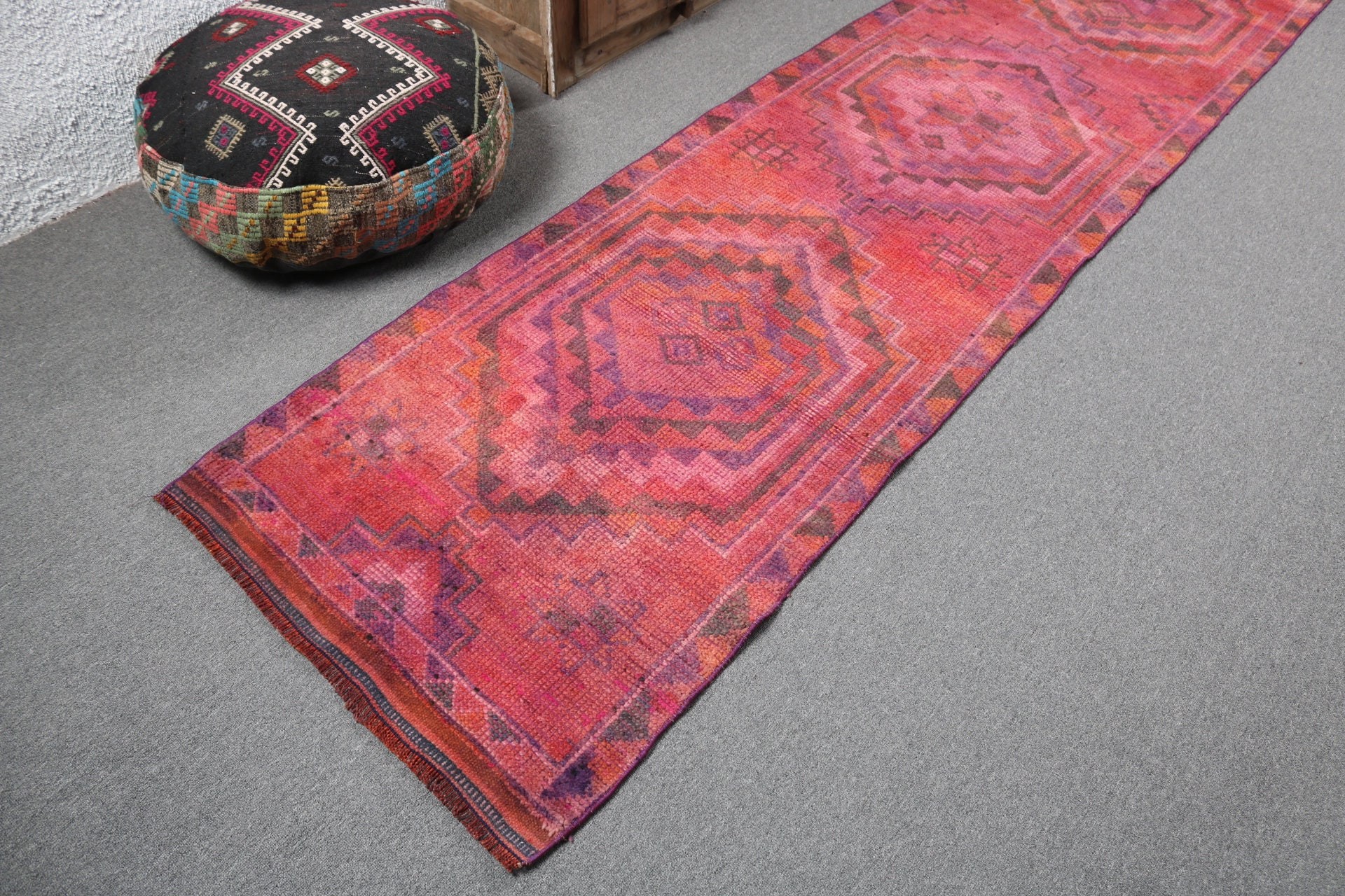 2.7x12.8 ft Runner Halıları, Merdiven Halıları, Yer Halıları, Türk Halıları, Mutfak Halıları, Runner Halıları, Vintage Halılar, Pembe Yün Halılar