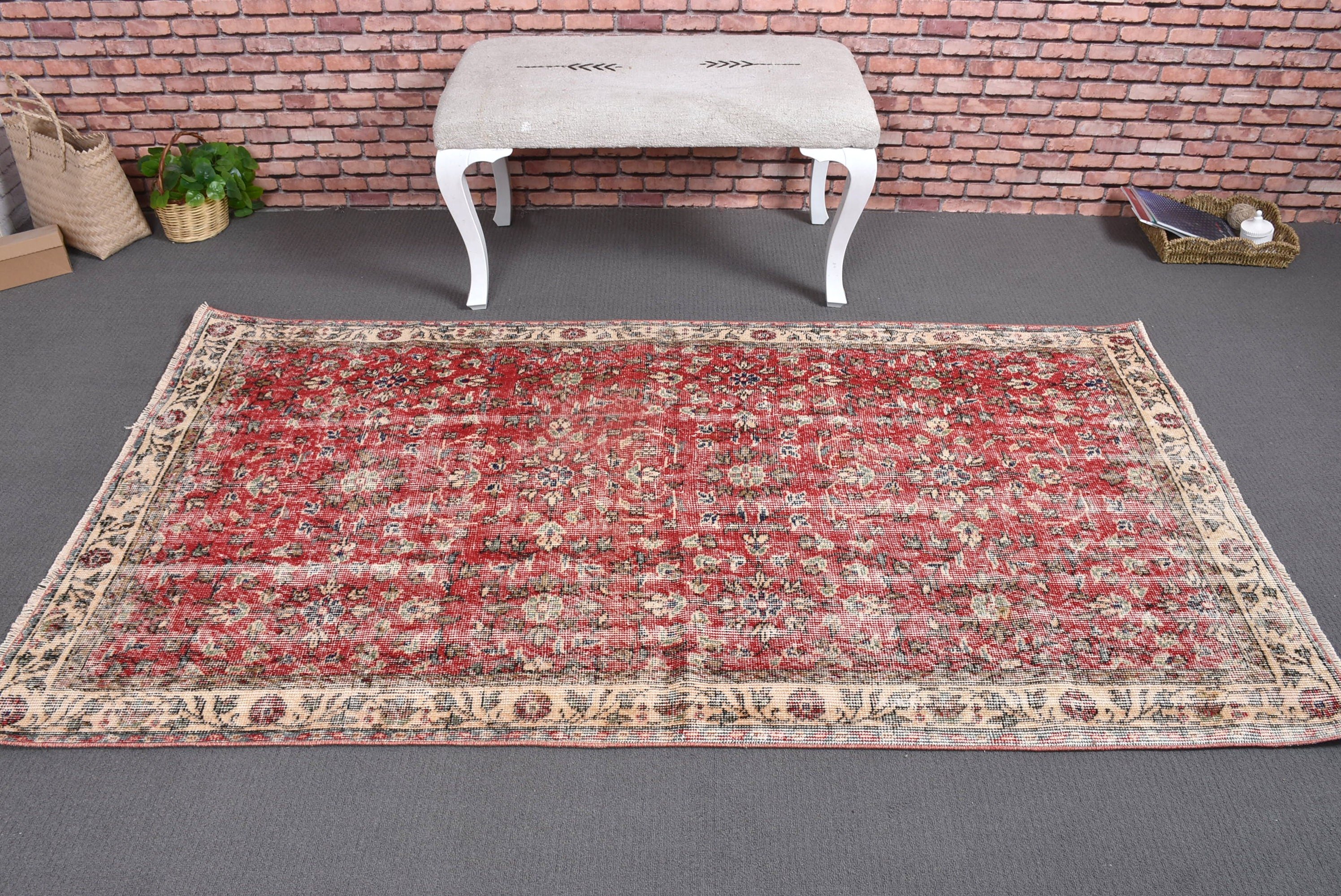 Red Anatolian Rugs, Turkish Rugs, 3.7x6.9 ft Area Rug, Moroccan Rugs, Living Room Rug, Exotic Rugs, Vintage Rug, Bedroom Rugs, Kitchen Rug