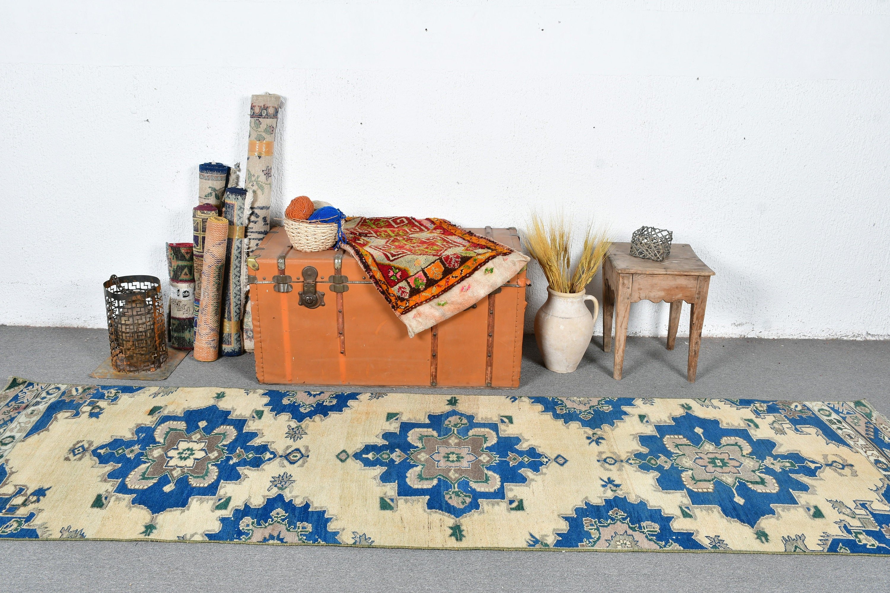 Floor Rugs, 3x10.3 ft Runner Rugs, Turkish Rug, Hallway Rug, White Anatolian Rug, Kitchen Rug, Vintage Rug, Turkey Rugs