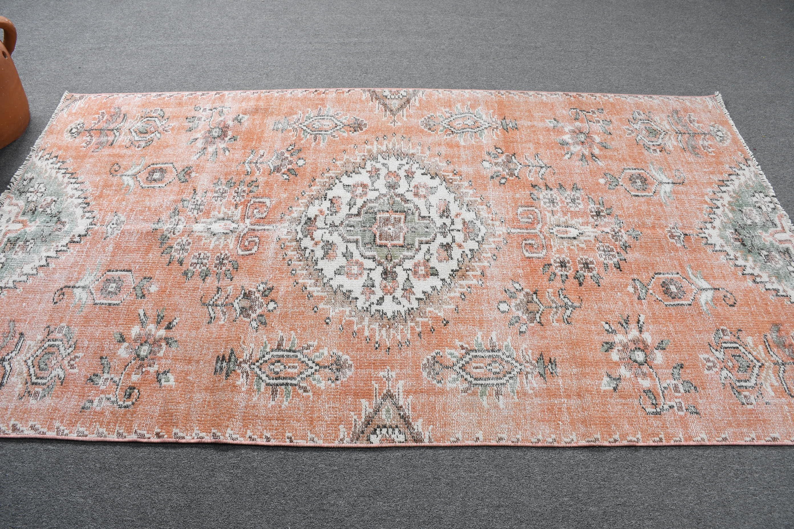 Orange Anatolian Rug, 4.1x7.4 ft Area Rug, Floor Rug, Vintage Rugs, Kitchen Rug, Turkish Area Rug Rugs, Turkish Rugs, Rugs for Floor