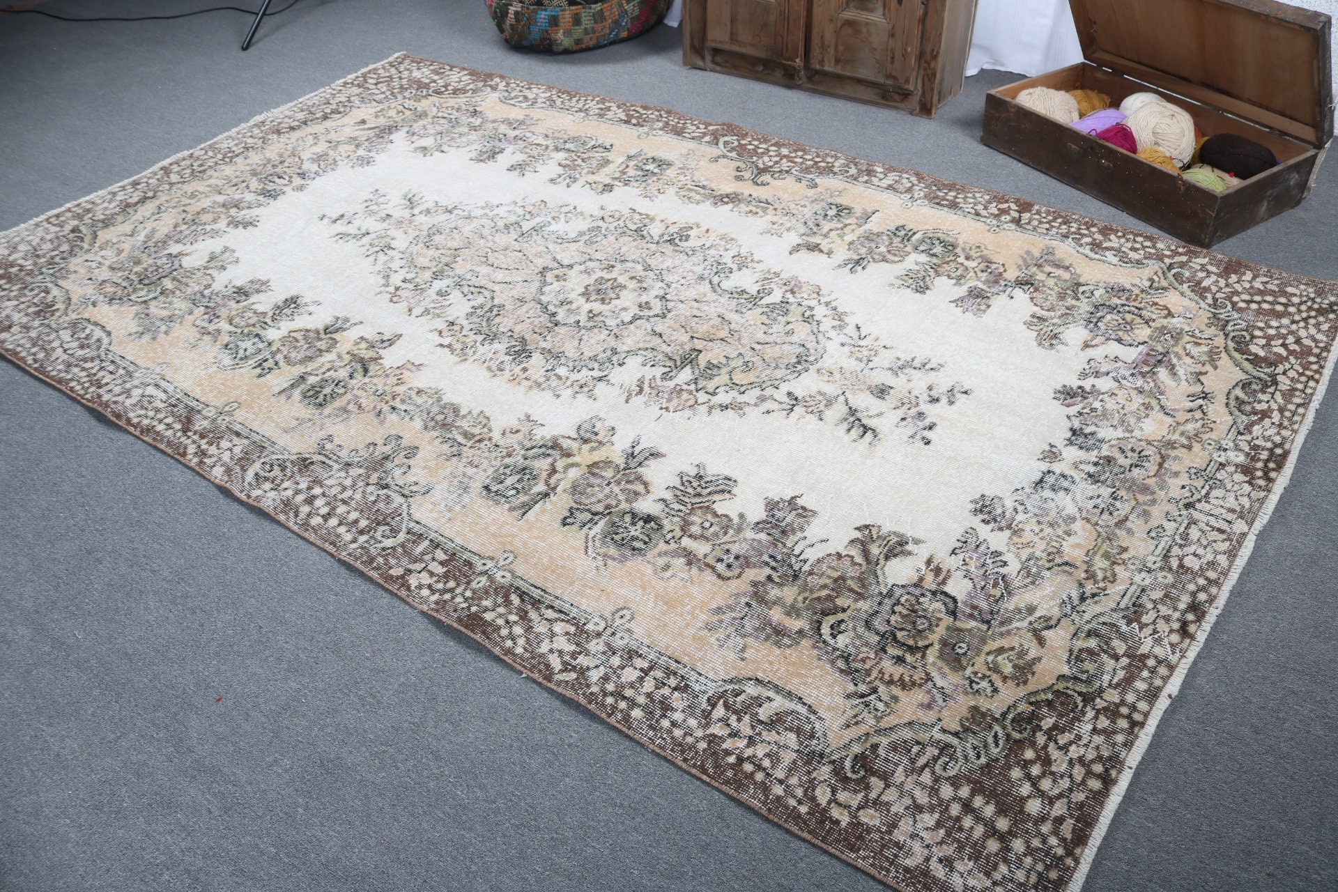 Türk Halısı, Fas Halıları, 5.9x9.9 ft Büyük Halılar, Büyük Vintage Halılar, Salon Halıları, Bej Havalı Halı, Geometrik Halılar, Boho Halılar, Vintage Halılar