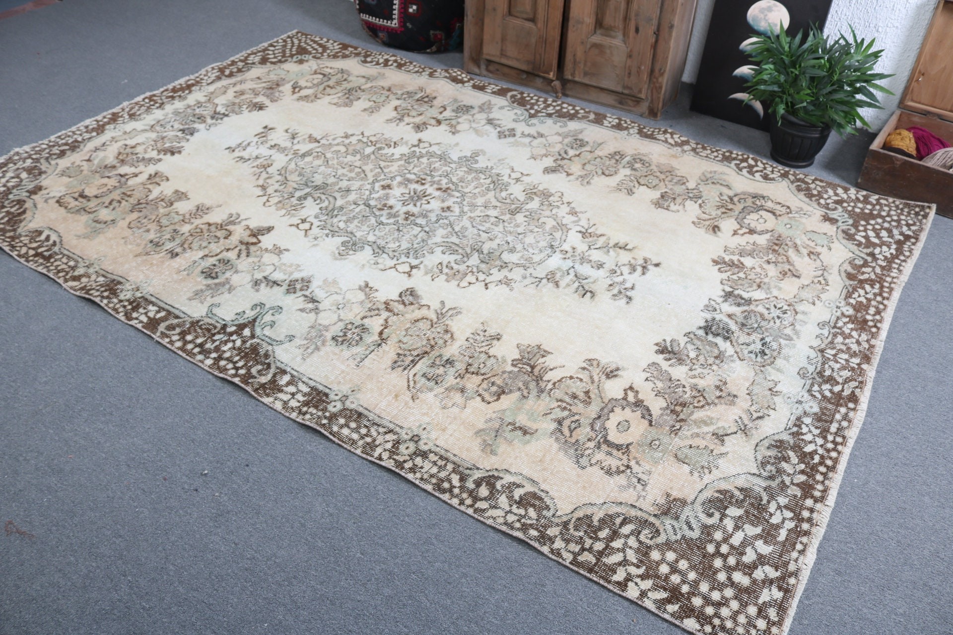 Wool Rugs, Rugs for Salon, Neutral Rug, Vintage Rug, Large Boho Rug, 6x9.2 ft Large Rug, Beige Statement Rug, Turkish Rug, Dining Room Rug