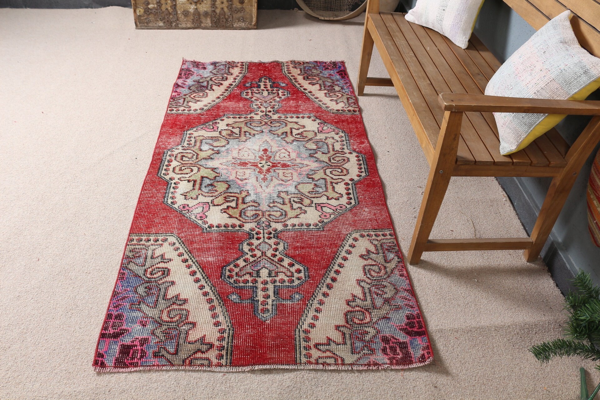 Nursery Rugs, Vintage Rug, Oriental Rugs, Bedroom Rugs, Turkish Rug, Rugs for Entry, 3.2x6.4 ft Accent Rug, Entry Rugs, Red Wool Rug