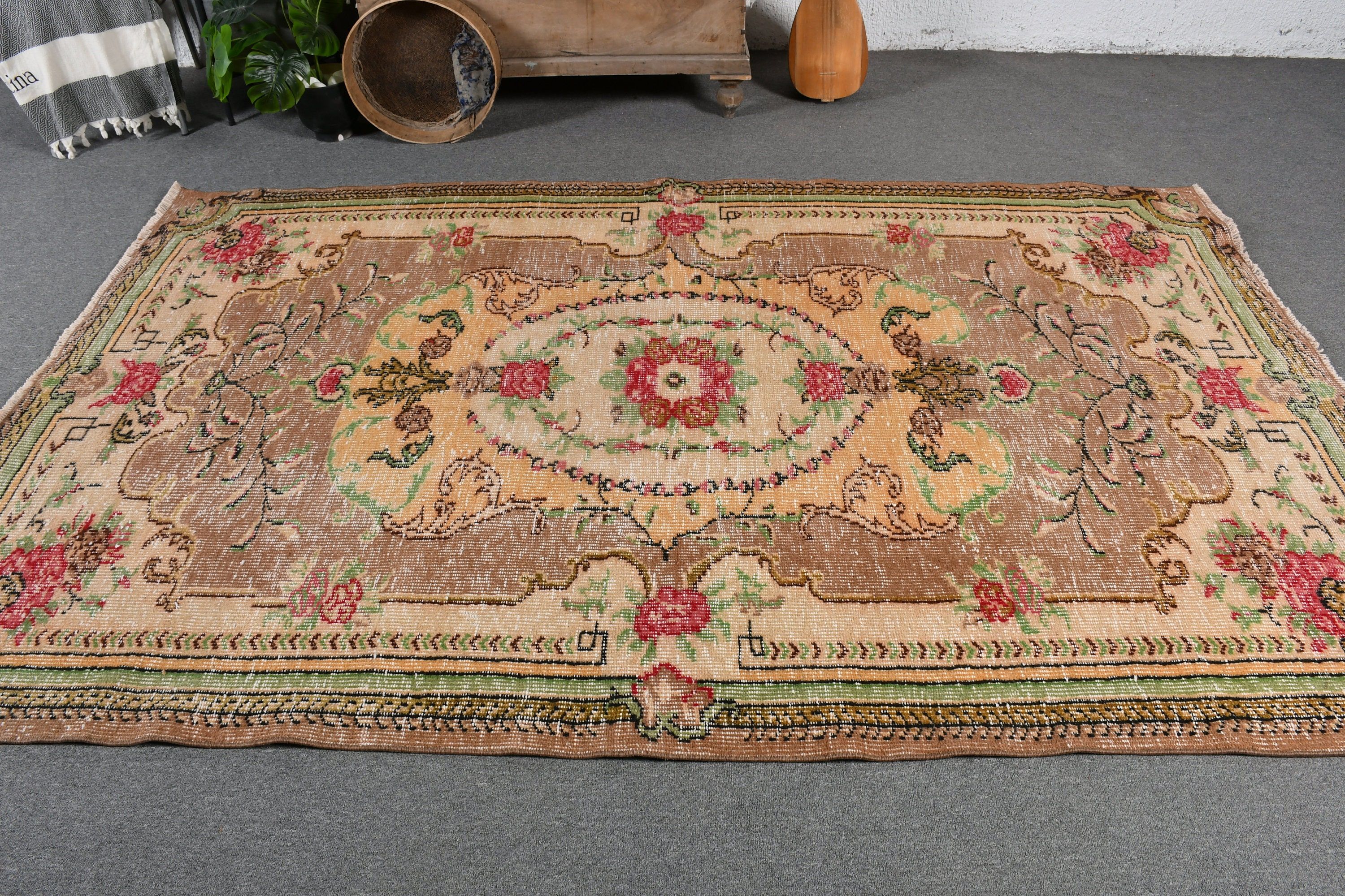 5.3x8.4 ft Büyük Halılar, Mutfak Halısı, Soluk Halı, Oturma Odası Halısı, Türk Halısı, Vintage Halı, Fas Halısı, Yemek Odası Halısı, Turuncu Soğuk Halı