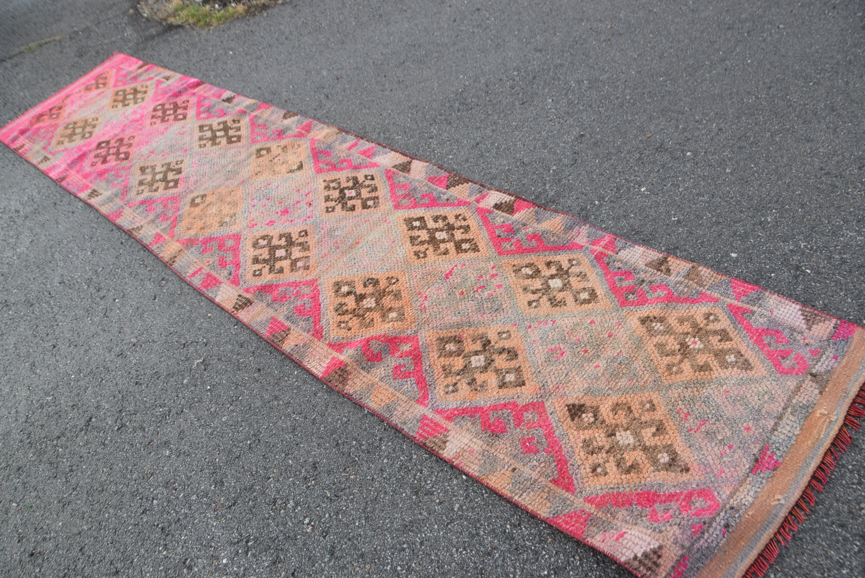 Havalı Halı, Pembe Anadolu Halıları, Vintage Halı, Dış Mekan Halısı, Mutfak Halısı, 2,3x12,2 ft Runner Halısı, Antika Halı, Mutfak Halıları, Türk Halısı