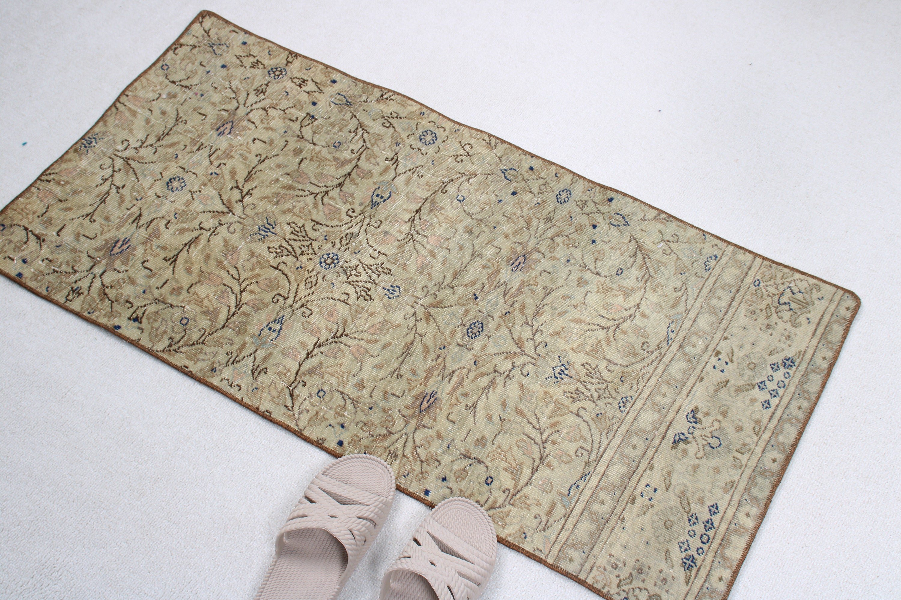 1.7x3.4 ft Küçük Halı, Vintage Halılar, Küçük Alan Halıları, Fas Halıları, Yeşil El Dokuma Halı, Açıklama Halıları, Araba Paspas Halıları, Türk Halısı