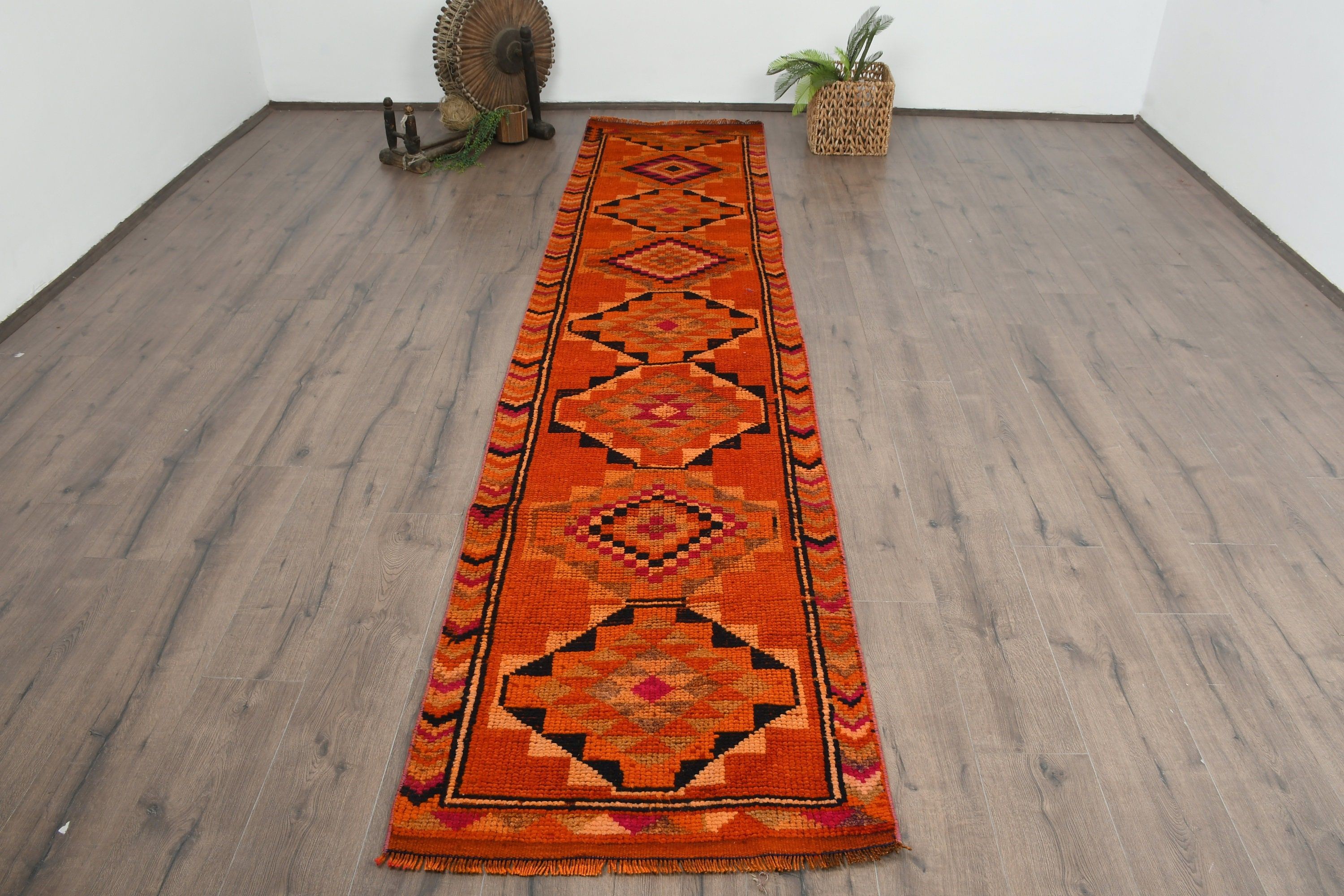 Home Decor Rugs, Vintage Rug, 2.5x11.5 ft Runner Rug, Turkish Rug, Wool Rug, Hallway Rugs, Kitchen Rugs, Aesthetic Rug, Orange Oushak Rugs