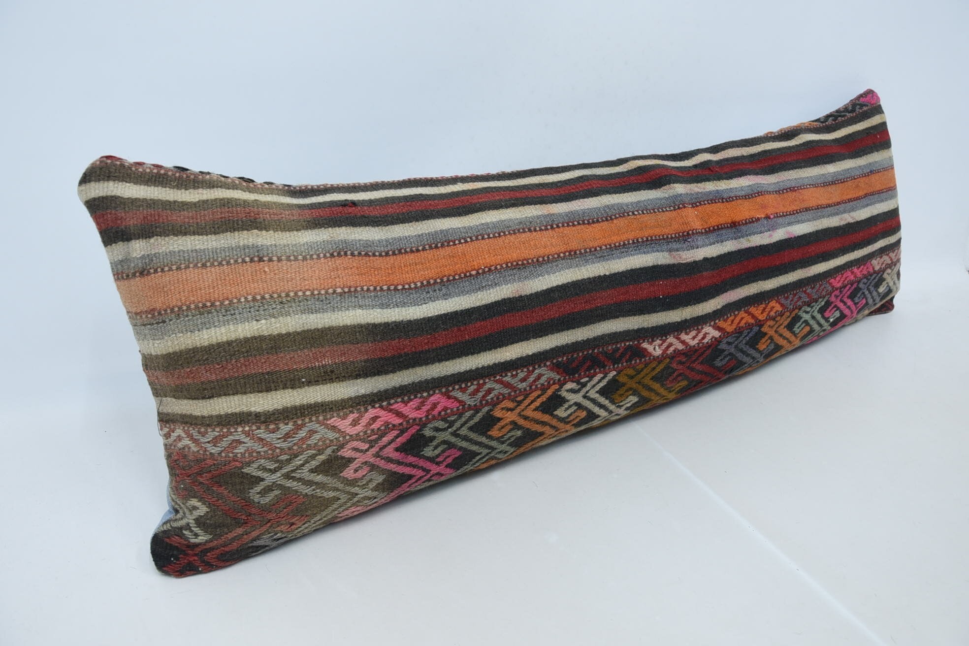 Handwoven Pillow Cover Pillow, Vintage Kilim Throw Pillow, Boho Pillow, Accent Pillow Cover, Turkish Pillow, 16"x48" Red Cushion