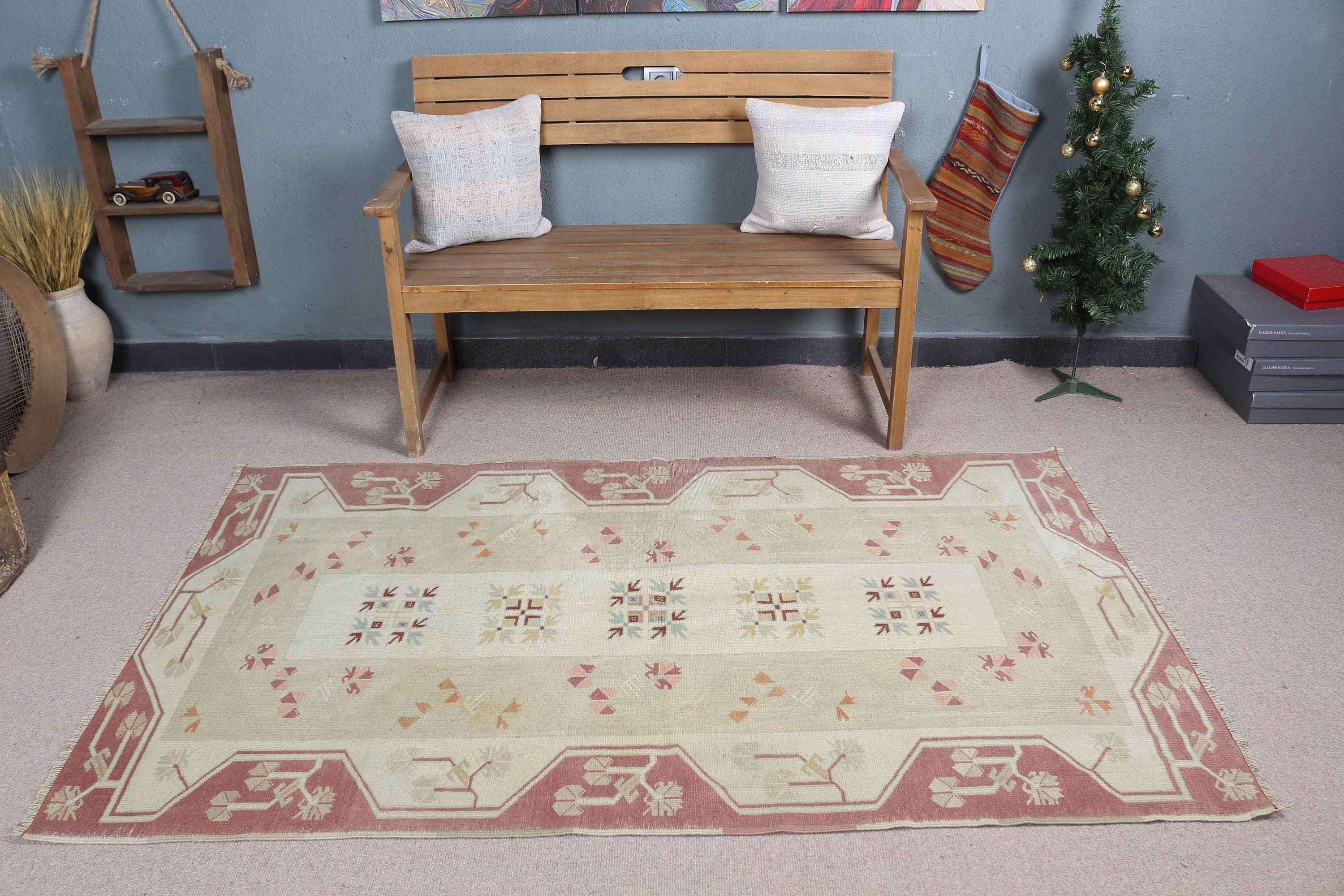 Beige Cool Rug, Pale Rug, Home Decor Rug, 4x6.6 ft Area Rug, Dining Room Rug, Turkish Rugs, Kitchen Rugs, Rugs for Living Room, Vintage Rug