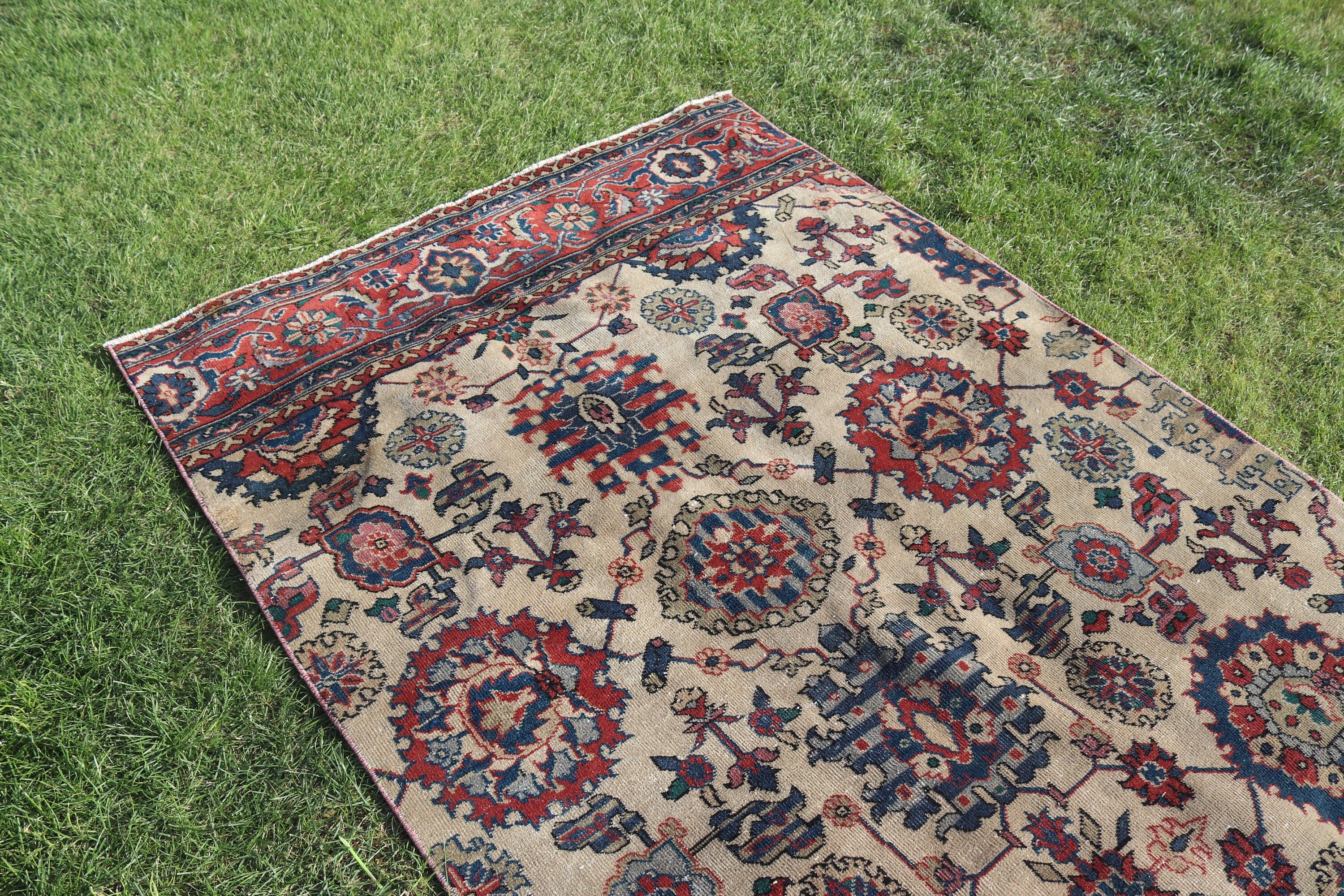 Yatak Odası Halısı, 4.4x10.7 ft Büyük Halı, Antika Halılar, Salon Halıları, Türk Halıları, Nötr Halılar, Kırmızı Soğuk Halı, Vintage Halı, Büyük Boho Halıları