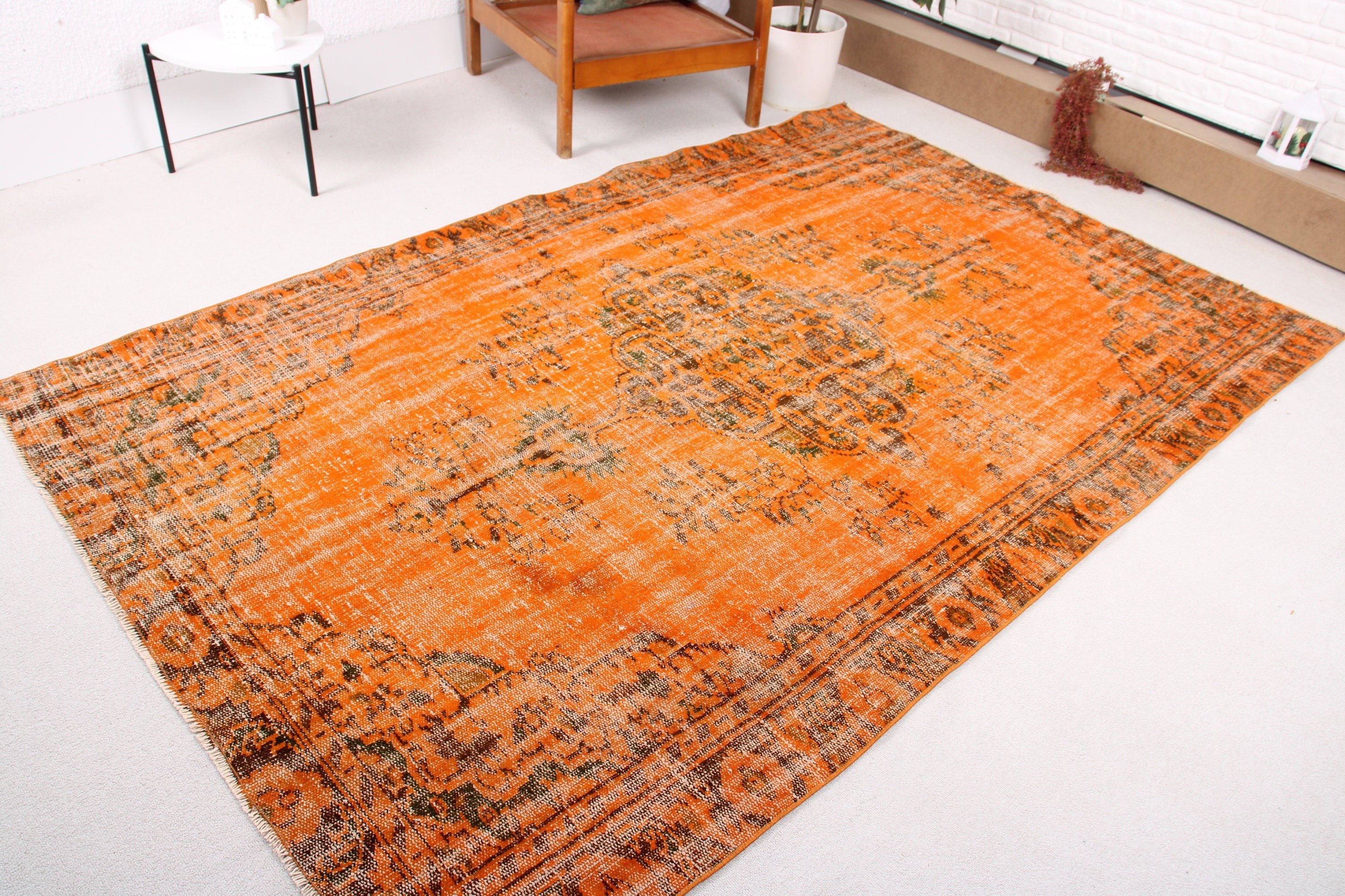 Kitchen Rugs, Outdoor Rug, Vintage Rug, Luxury Rug, Large Boho Rugs, Turkish Rugs, 5.6x8.5 ft Large Rug, Dining Room Rug, Orange Luxury Rug