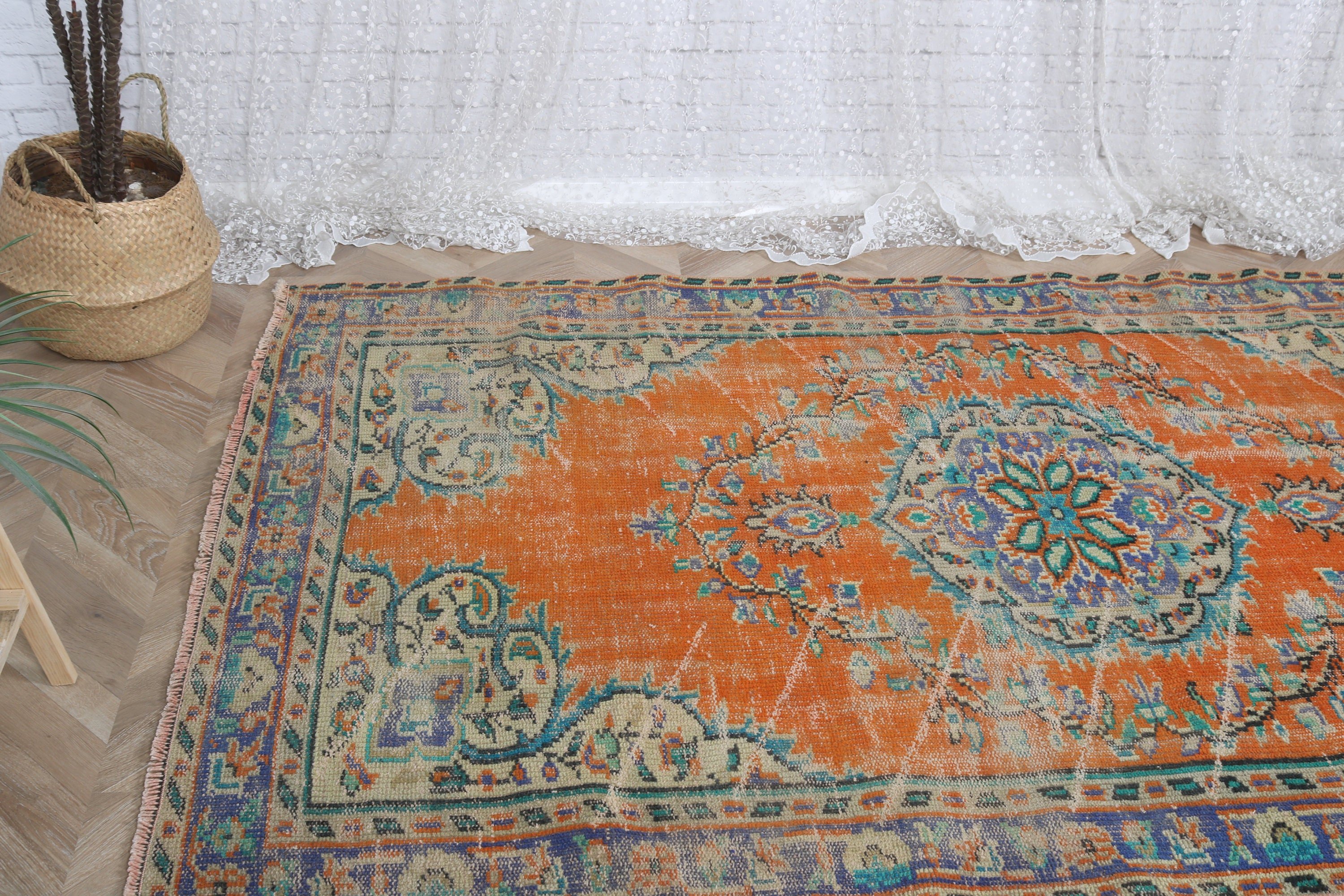 Yatak Odası Halısı, Yer Halısı, Vintage Halı, Türk Halısı, Turuncu 4.7x7.8 ft Alan Halısı, Oturma Odası Halıları, Oryantal Halı, Ev Dekorasyonu Halısı