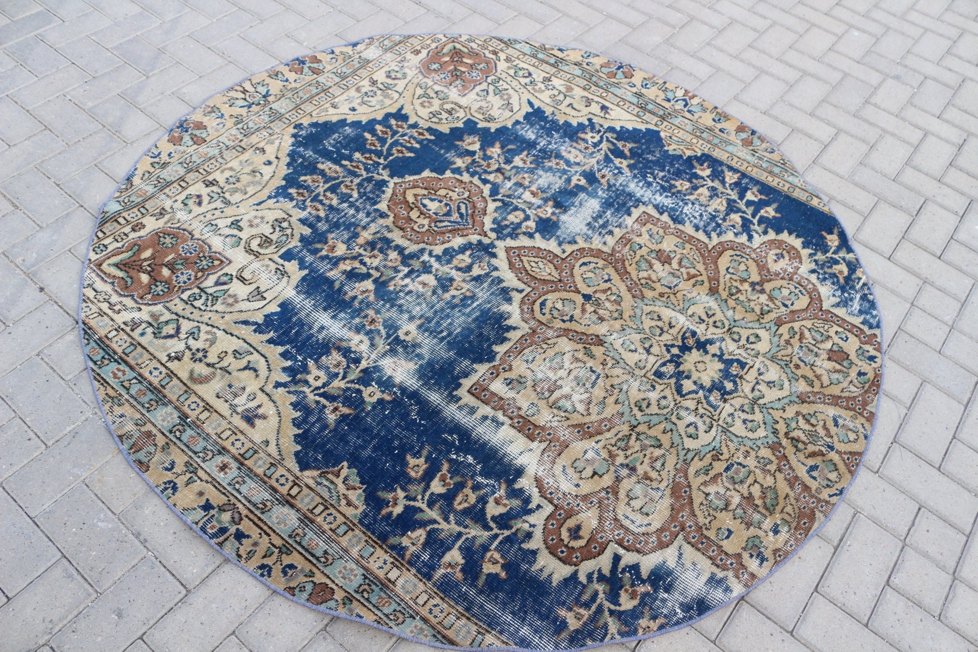 5.9x5.9 ft Area Rug, Turkish Rug, Dining Room Rugs, Anatolian Rug, Vintage Rug, Blue Kitchen Rug, Nursery Rug, Pastel Rug