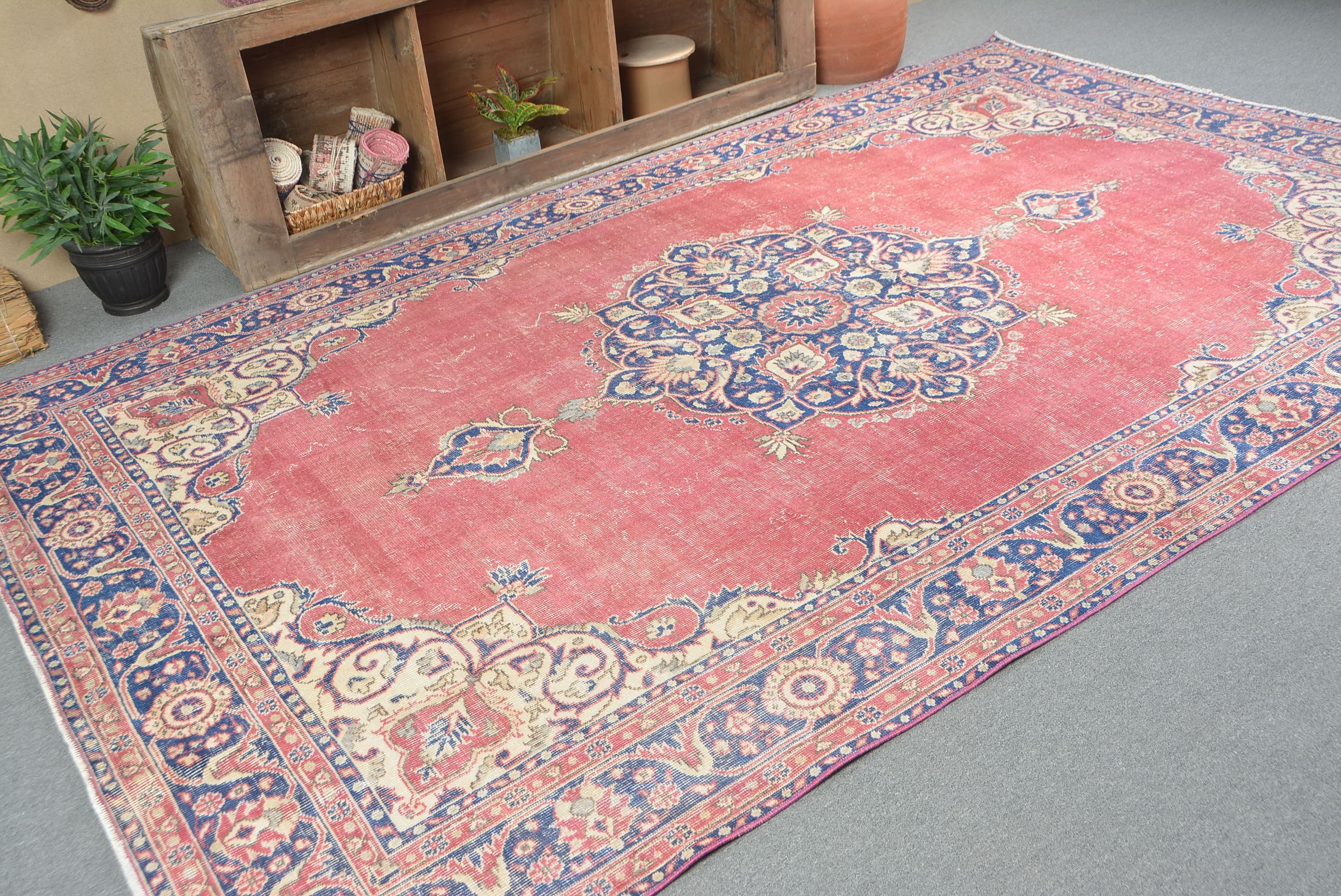 Living Room Rug, Vintage Rug, Wool Rug, Bedroom Rug, Rugs for Salon, Salon Rug, Turkish Rugs, 6.7x11 ft Oversize Rugs, Neutral Turkish Rug