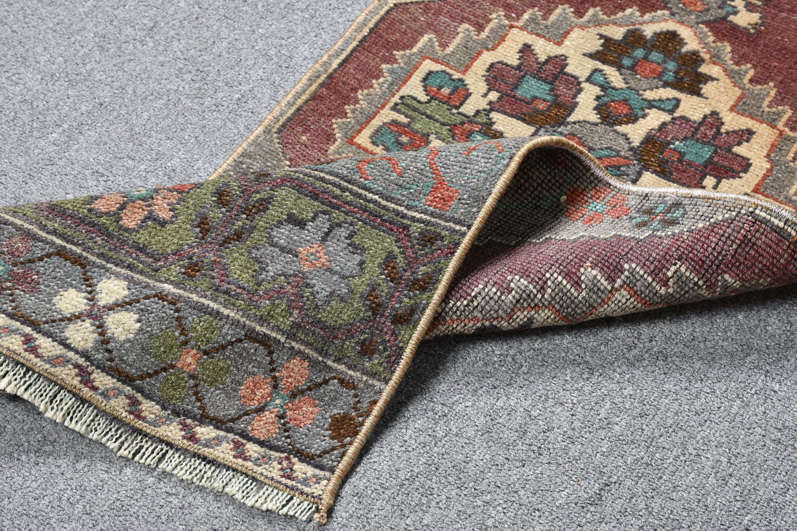 Kitchen Rug, Antique Rug, 1.3x3.5 ft Small Rug, Wool Rugs, Bedroom Rug, Gray Anatolian Rug, Rugs for Car Mat, Vintage Rug, Turkish Rug