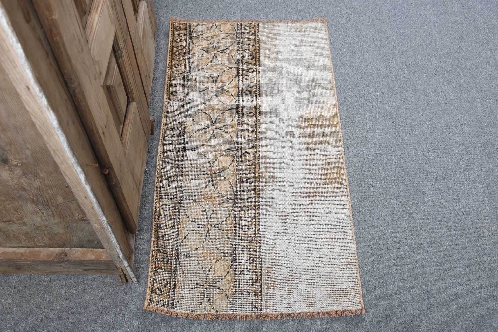 Sarı Geometrik Halılar, 1.6x3.2 ft Küçük Halılar, Banyo Halıları, Türk Halıları, Fas Halısı, Ev Dekor Halıları, Çocuk Halısı, Vintage Halı