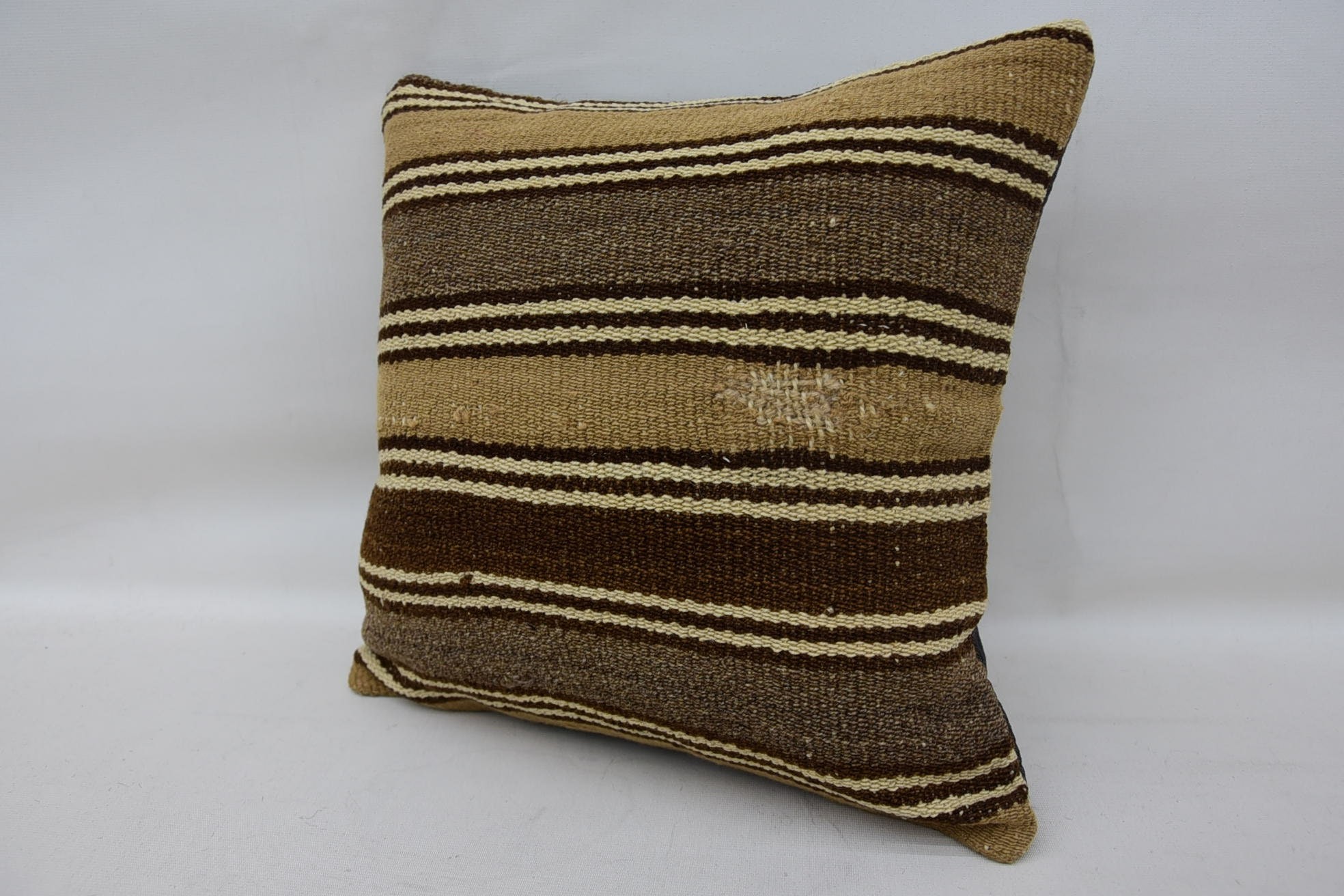 Handwoven Pillow Cover Pillow, Kilim Pillow Cover, Handmade Kilim Cushion, 14"x14" Brown Cushion Cover, Tribal Pillow Case, Vintage Pillow