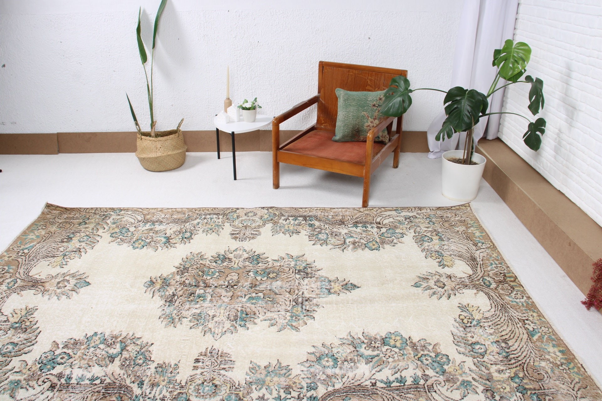 Salon Halıları, Vintage Halı, Yatak Odası Halıları, Bej İfade Halıları, Modern Halı, Türk Halıları, 5,5x8,8 ft Büyük Halılar, Büyük Boho Halı