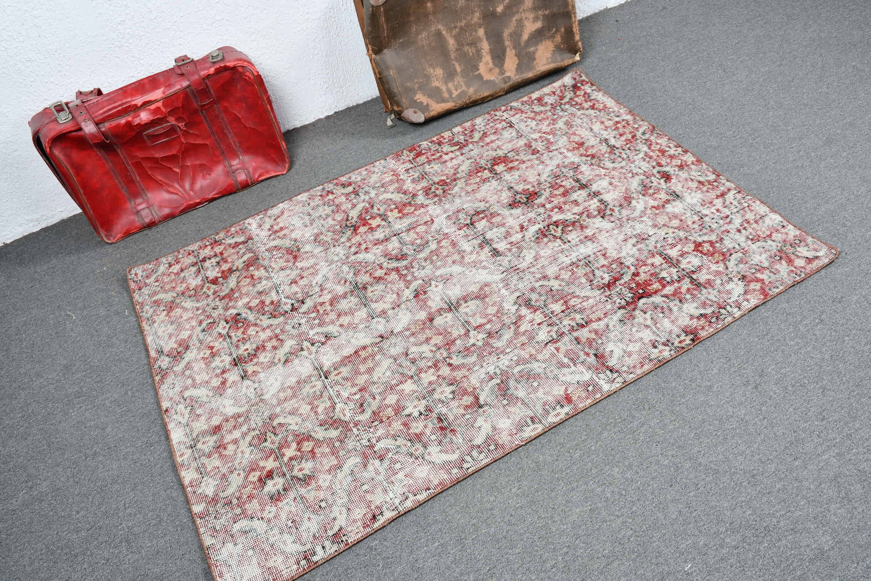 Turkish Rugs, Oushak Rugs, Moroccan Rugs, Vintage Rugs, Bedroom Rugs, Red Wool Rug, Entry Rug, Rugs for Kitchen, 3.6x5.4 ft Accent Rug