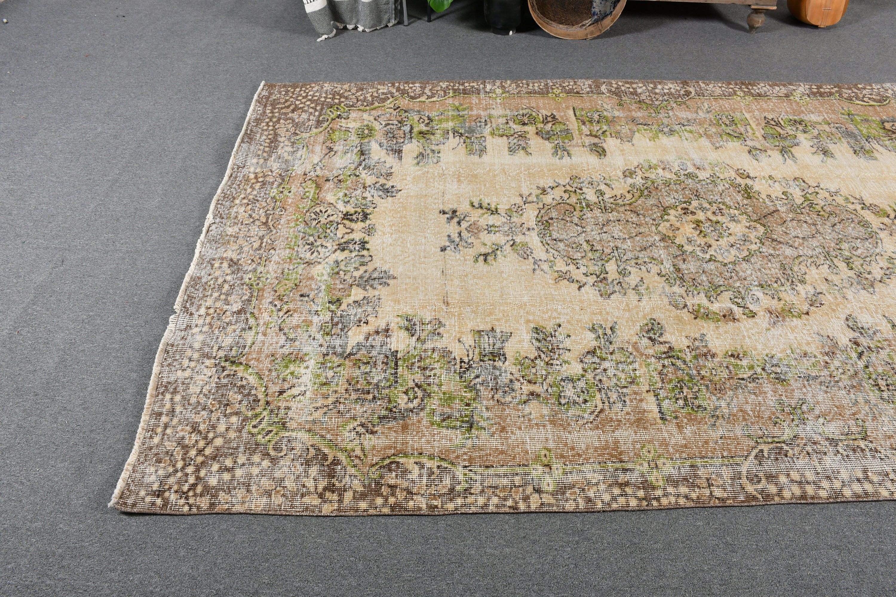 Yün Halı, Türk Halıları, 5.8x9.4 ft Büyük Halı, Bej Yatak Odası Halıları, Antika Halılar, Yemek Odası Halısı, Yemek Odası Halıları, Vintage Halılar