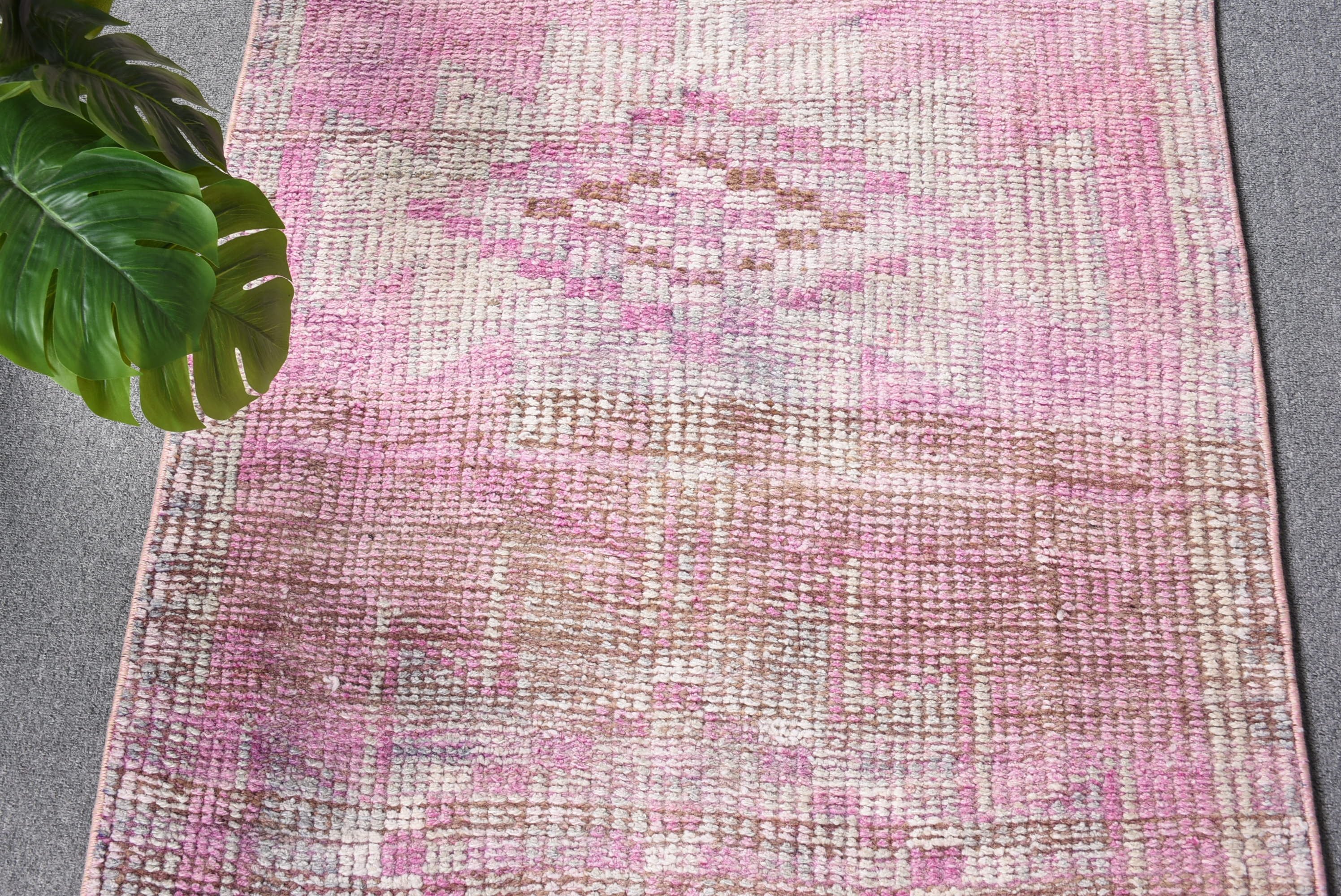 Vintage Rug, Pink Anatolian Rug, 2.8x11.5 ft Runner Rug, Floor Rug, Hallway Rug, Corridor Rugs, Rugs for Kitchen, Wool Rugs, Turkish Rugs