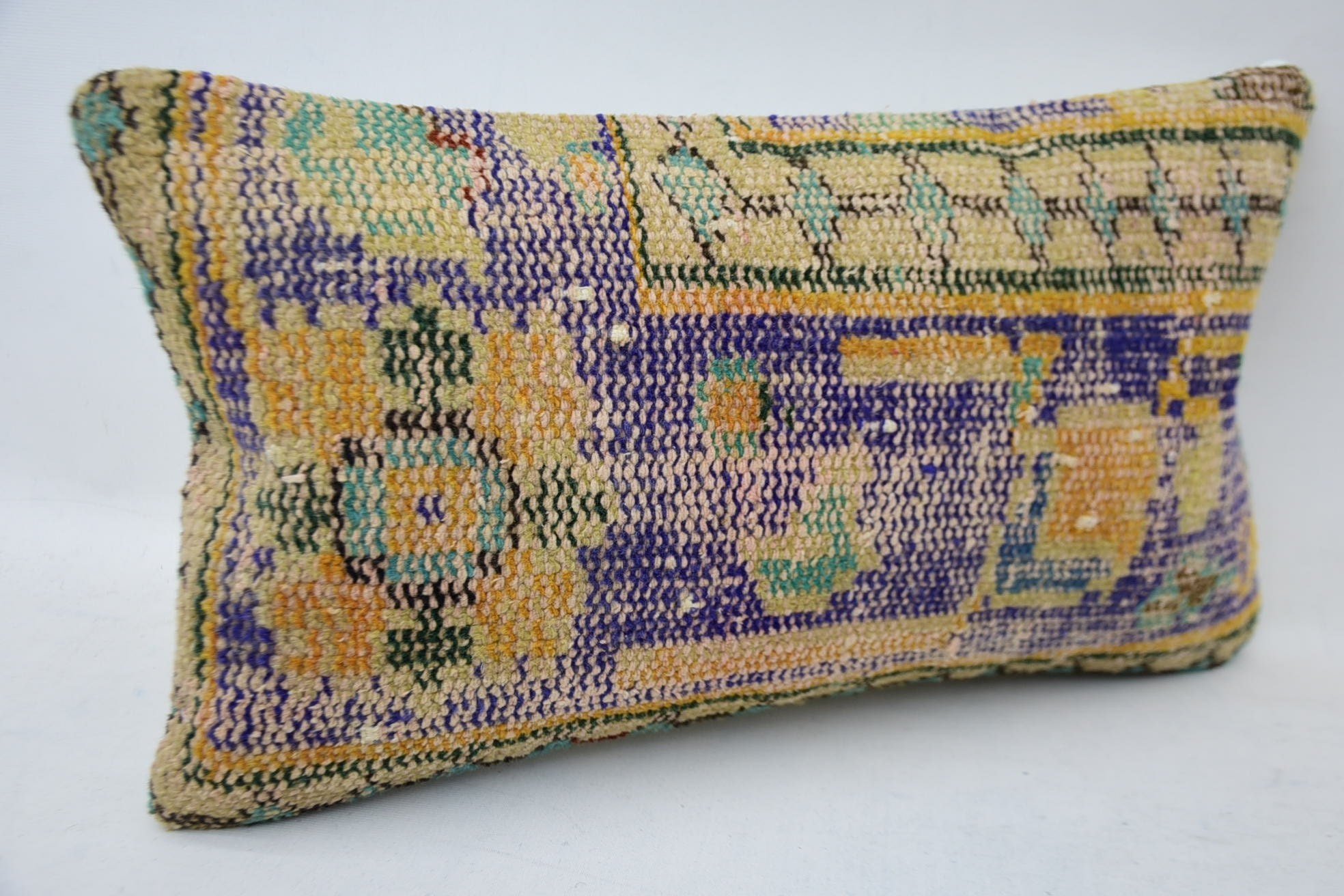 Pillow for Couch, Vintage Kilim Pillow, Knitted Cushion Cover, Vintage Kilim Throw Pillow, 12"x20" Beige Pillow Cover